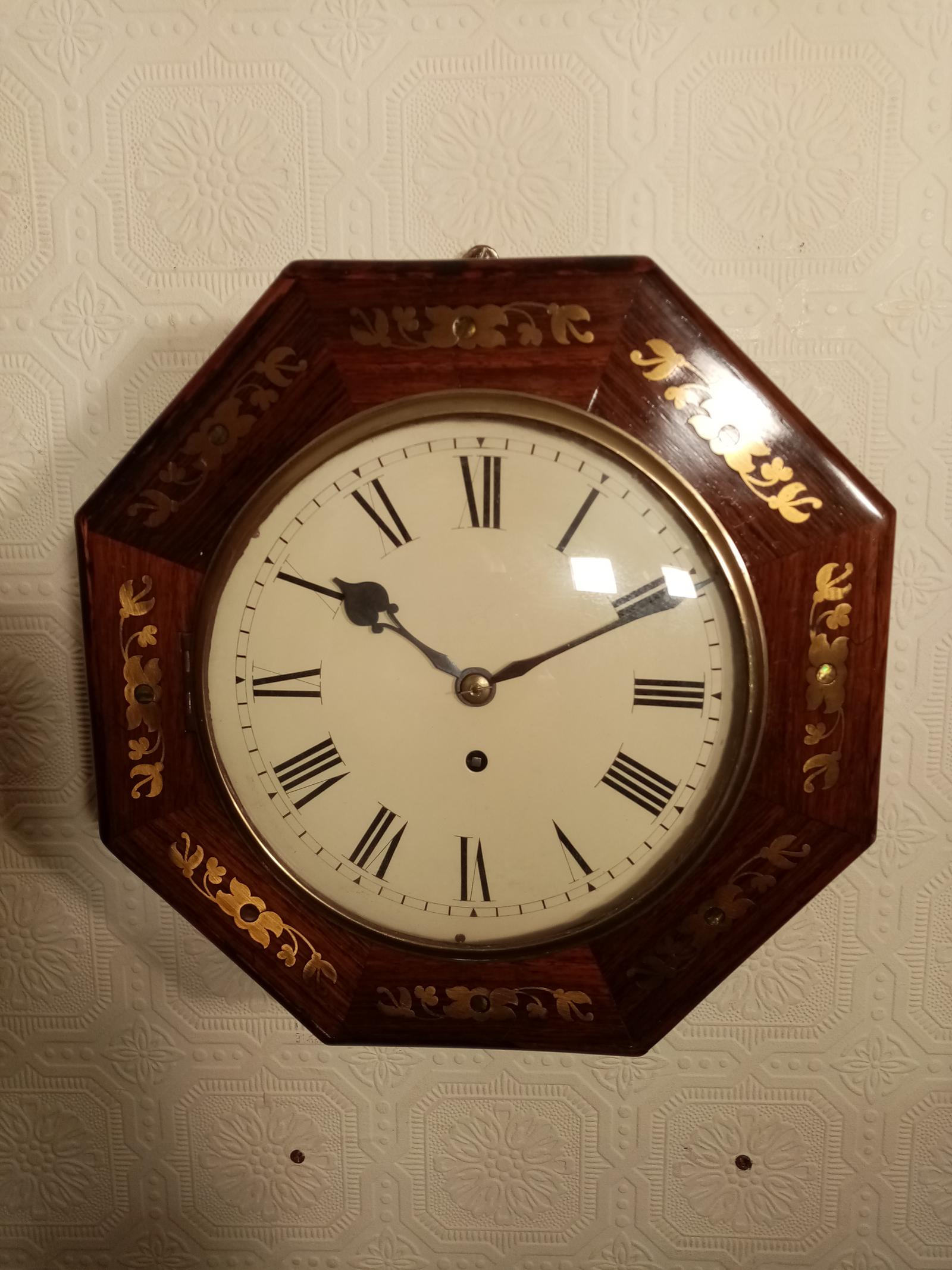 Unusual Rosewood Octagonal Fusee Wall Clock (1 of 5)