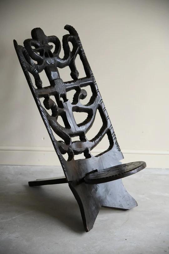Carved African Palaver Chair (1 of 12)