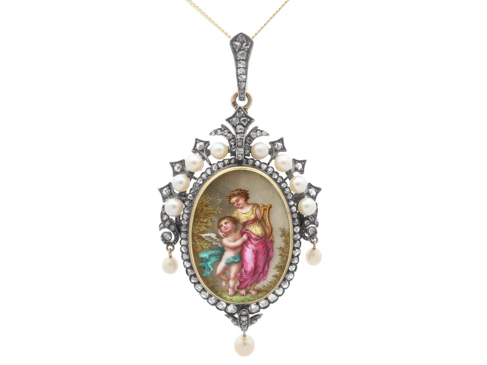 Antique 1.90ct Diamond, Pearl and Enamel, 15ct Yellow Gold Locket Pendant / Brooch Circa 1880 (1 of 16)