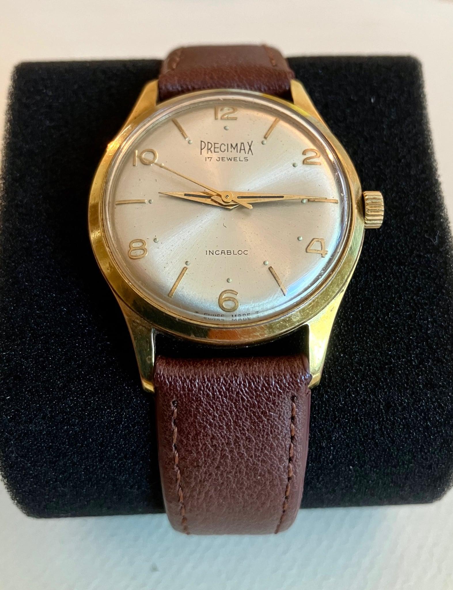 1960's Precimax Men's Wrist Swiss Made 17 Jewels & Leather Strap (1 of 5) 1960's Precimax Men's Wrist Swiss Made 17 Jewels & Leather Strap (1 of 5)