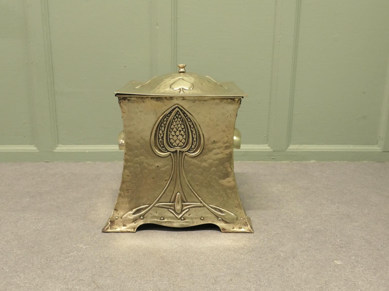 Arts & Crafts Brass Lidded Coal Box (1 of 6)