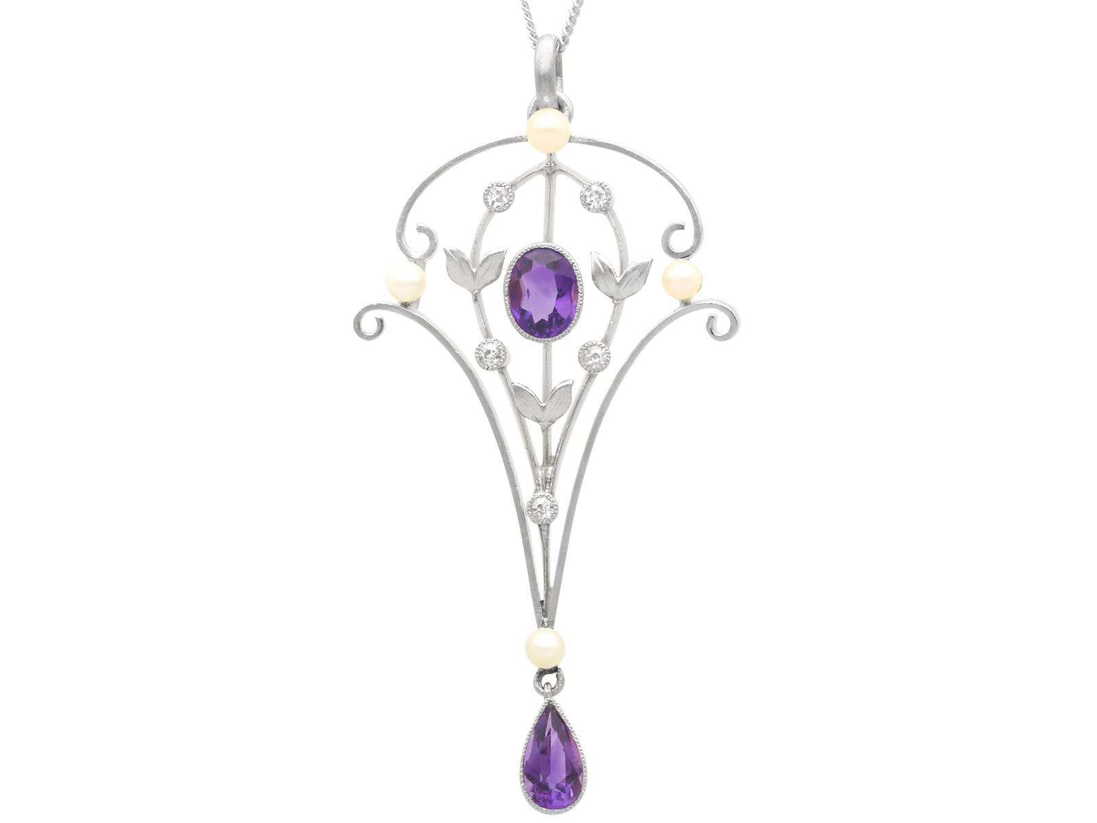 Antique Art Nouveau 0.95ct Amethyst 0.10ct Diamond and Pearl 12k Yellow Gold Pendant Circa 1910 (1 of 16)