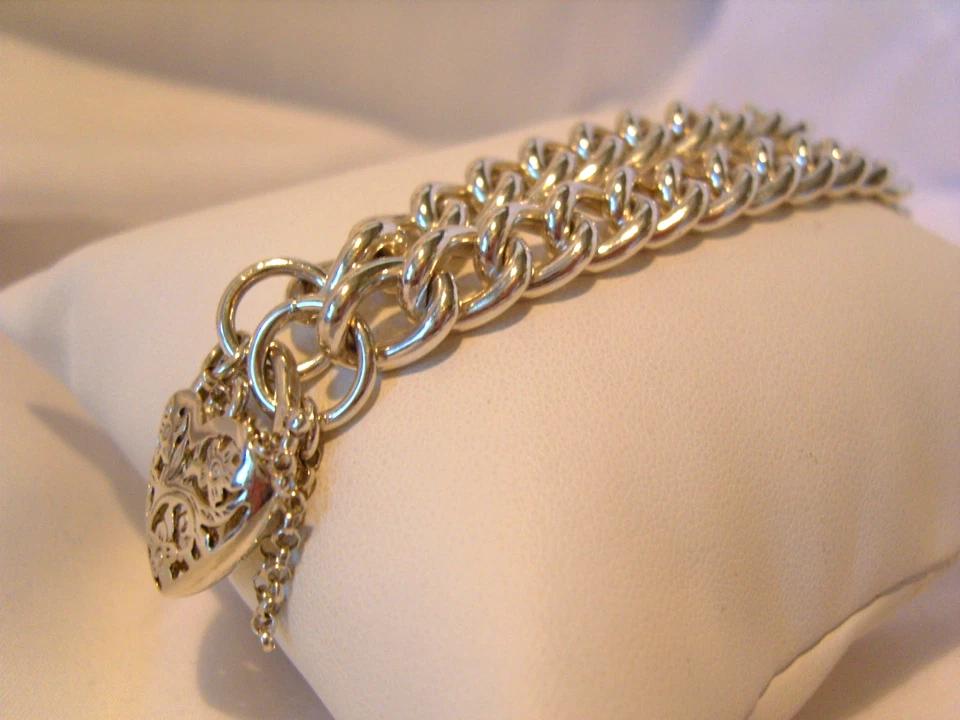 Bracelet Silver 925 Vintage Curb Link Fancy Love Heart Padlock 8"L Heavy 41.6g (1 of 14) Bracelet Silver 925 Vintage Curb Link Fancy Love Heart Padlock 8"L Heavy 41.6g (1 of 14)