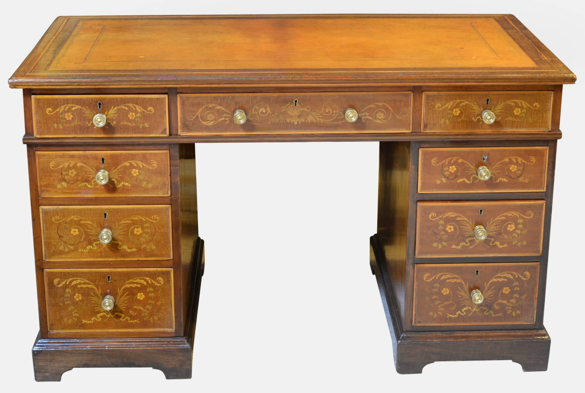 Edward & Roberts Inlaid Pedestal Desk (1 of 1) Edward & Roberts Inlaid Pedestal Desk (1 of 1)