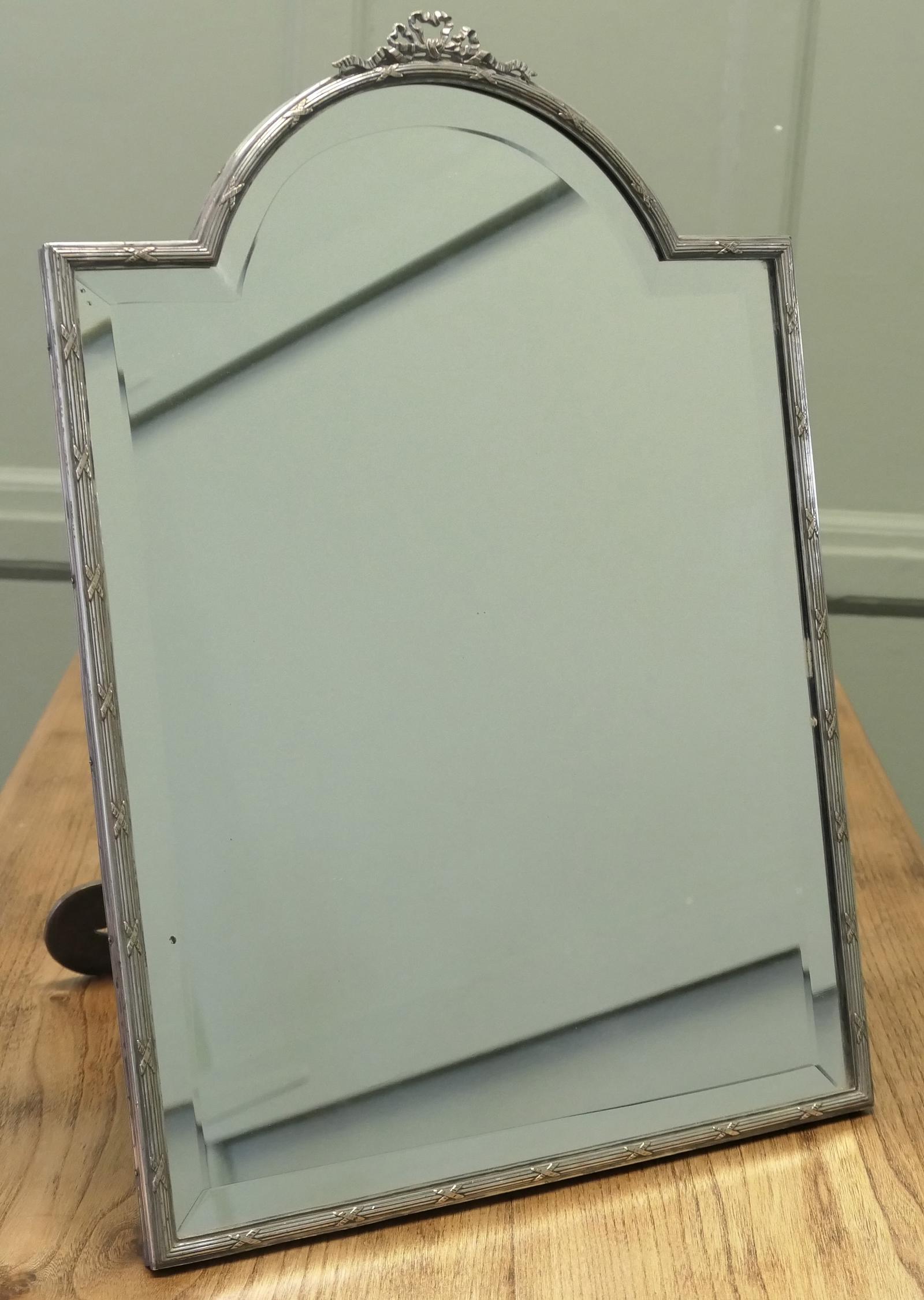 Large French Art Deco Silver Toilet or Vanity Mirror (1 of 6)