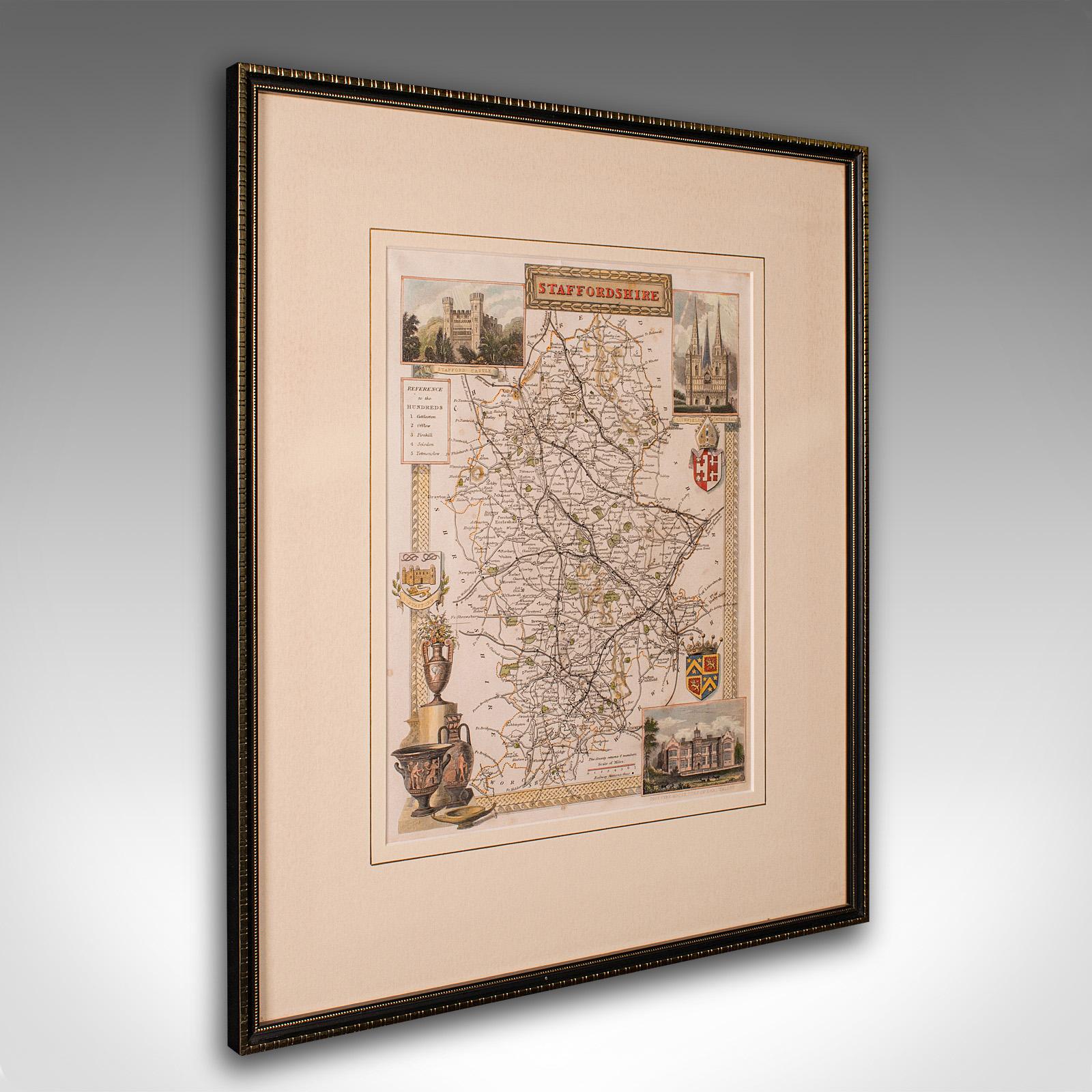 Antique County Map, Staffordshire, English, Framed Litho, Cartography - Victorian (1 of 12)