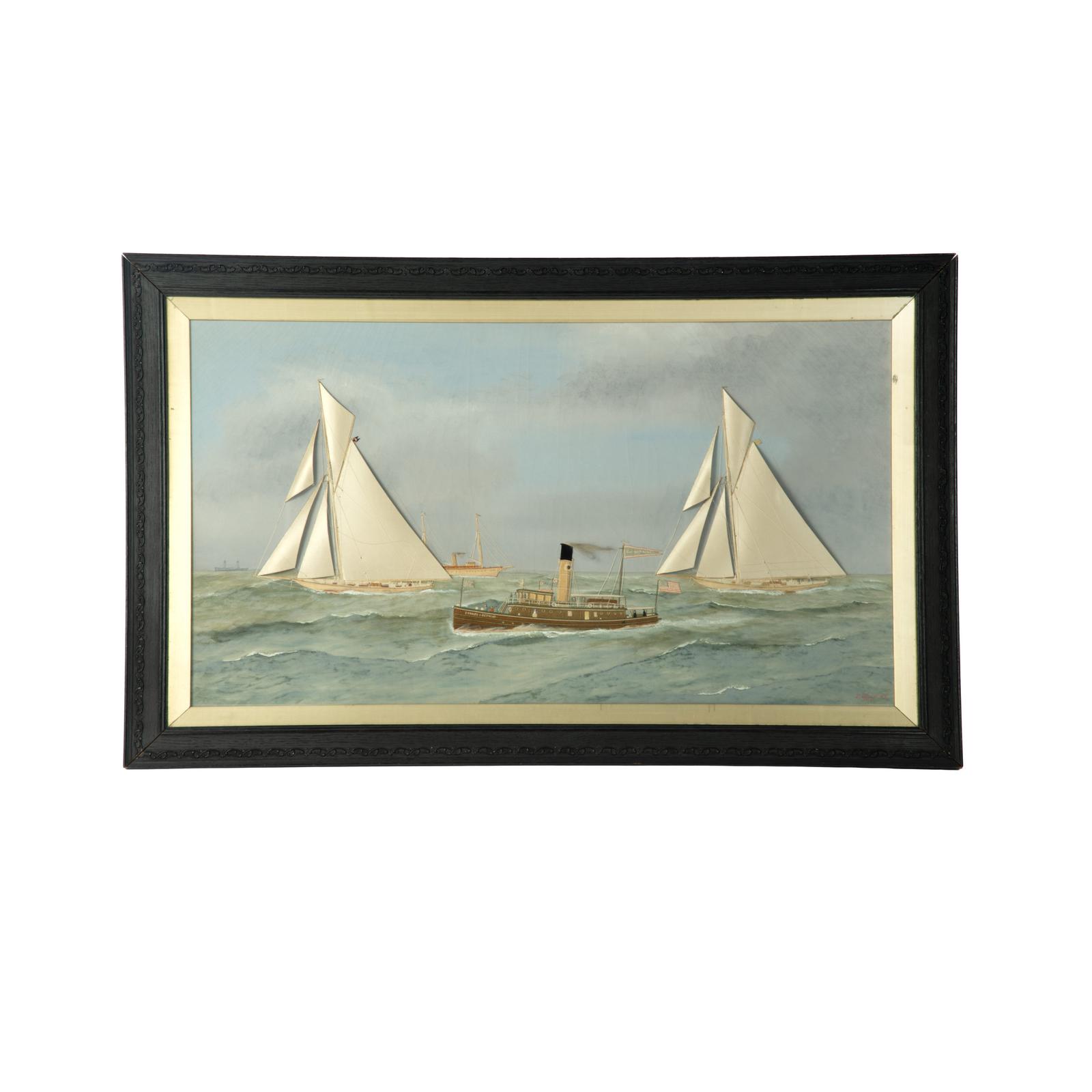 Thomas Willis: Shamrock III 7 Reliance Crossing the Line - America’s Cup 1903 (1 of 7)