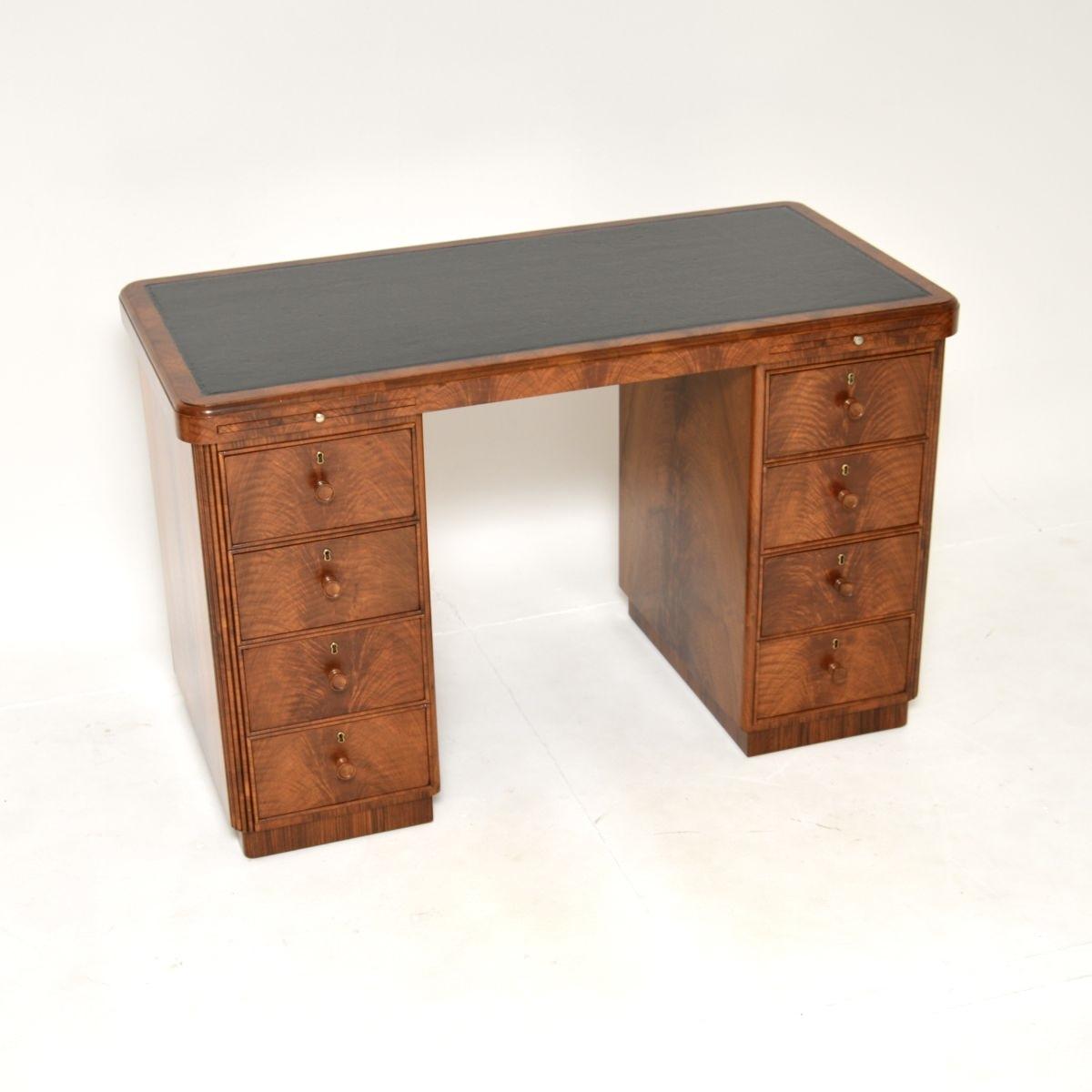 Art Deco Figured Walnut Pedestal Desk (1 of 15)