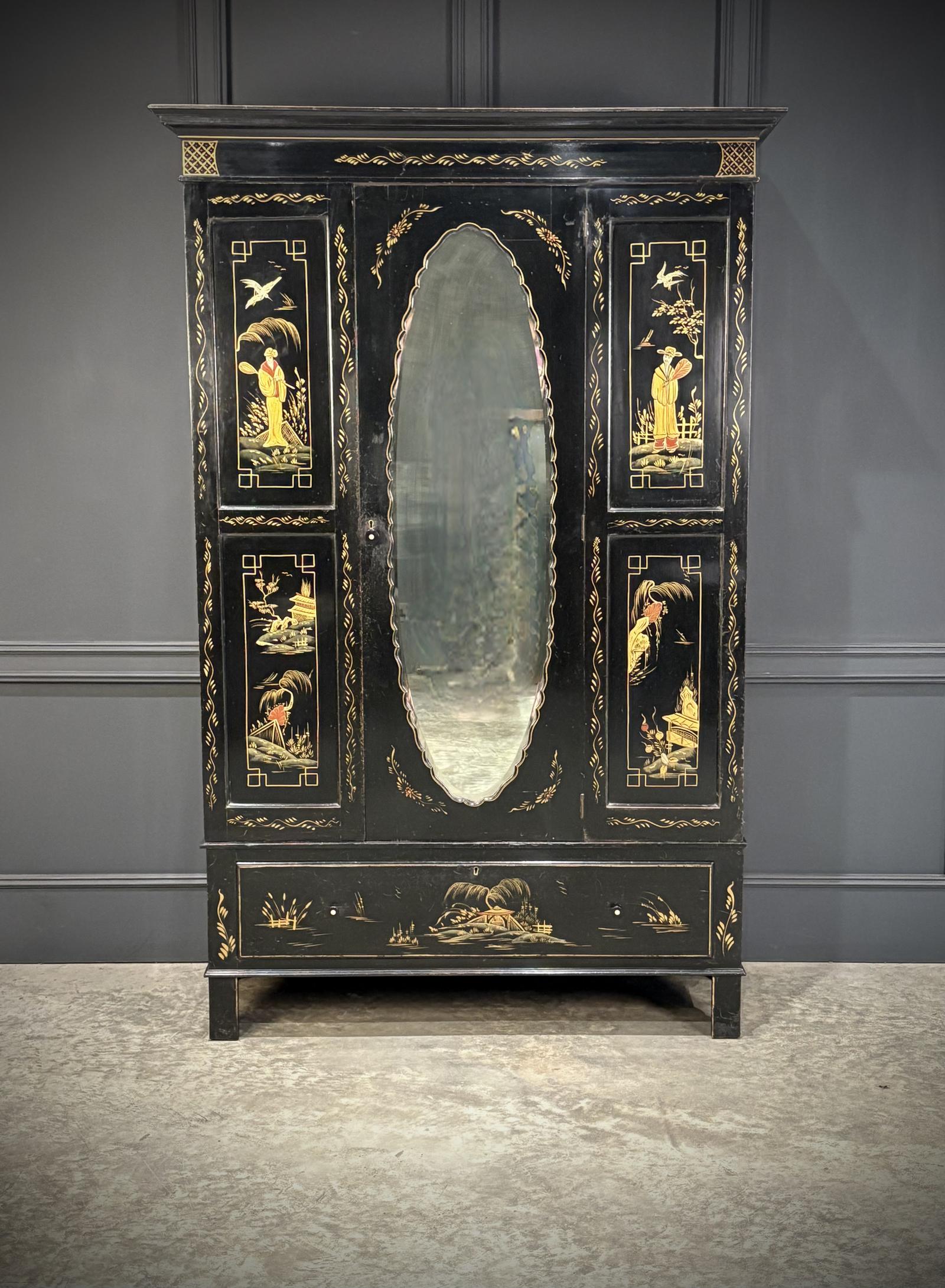 Black Lacquered Chinoiserie Wardrobe (1 of 11) Black Lacquered Chinoiserie Wardrobe (1 of 11)