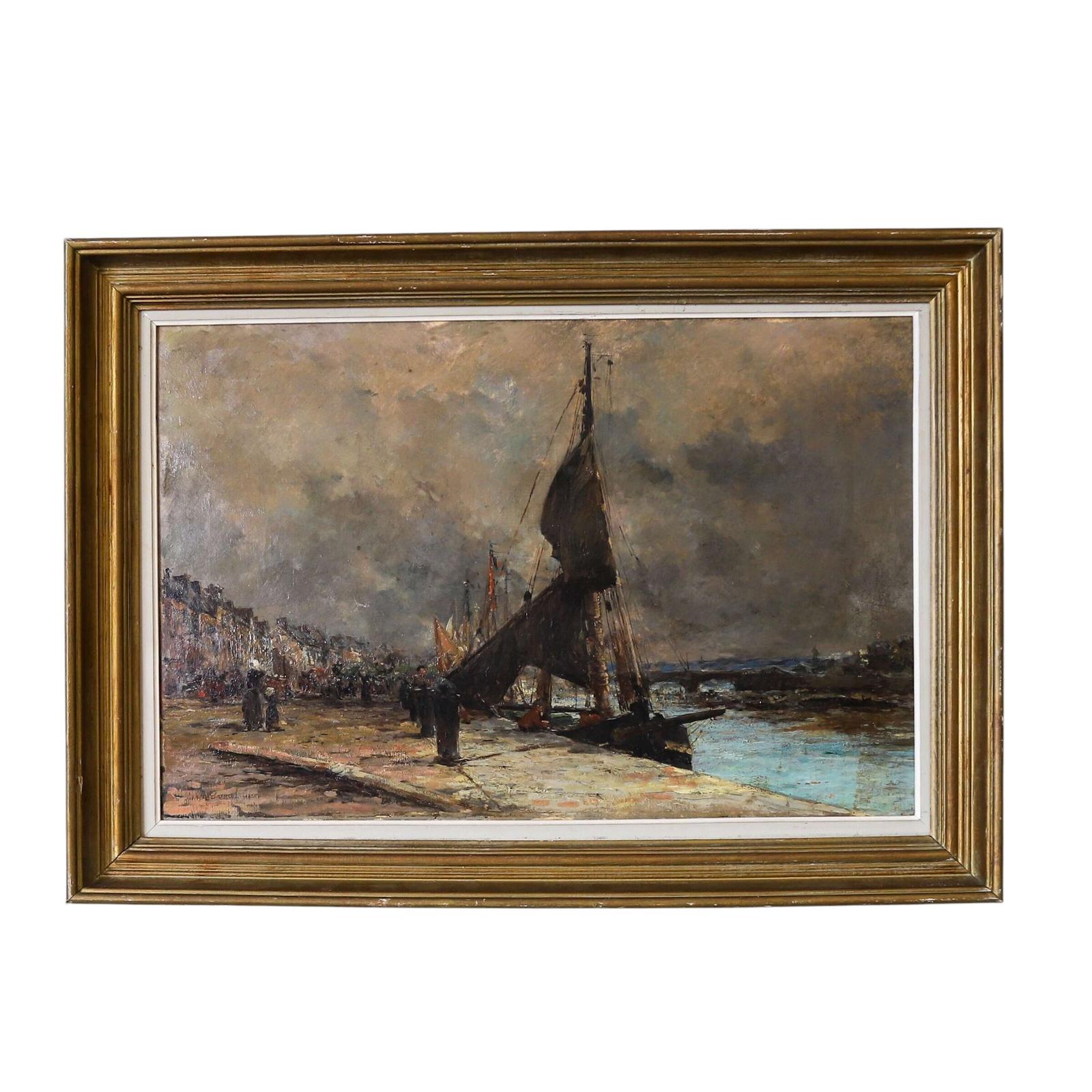 19th‑Century Harbour Scene — Oil on Canvas in Gilt Frame (1 of 6) 19th‑Century Harbour Scene — Oil on Canvas in Gilt Frame (1 of 6)