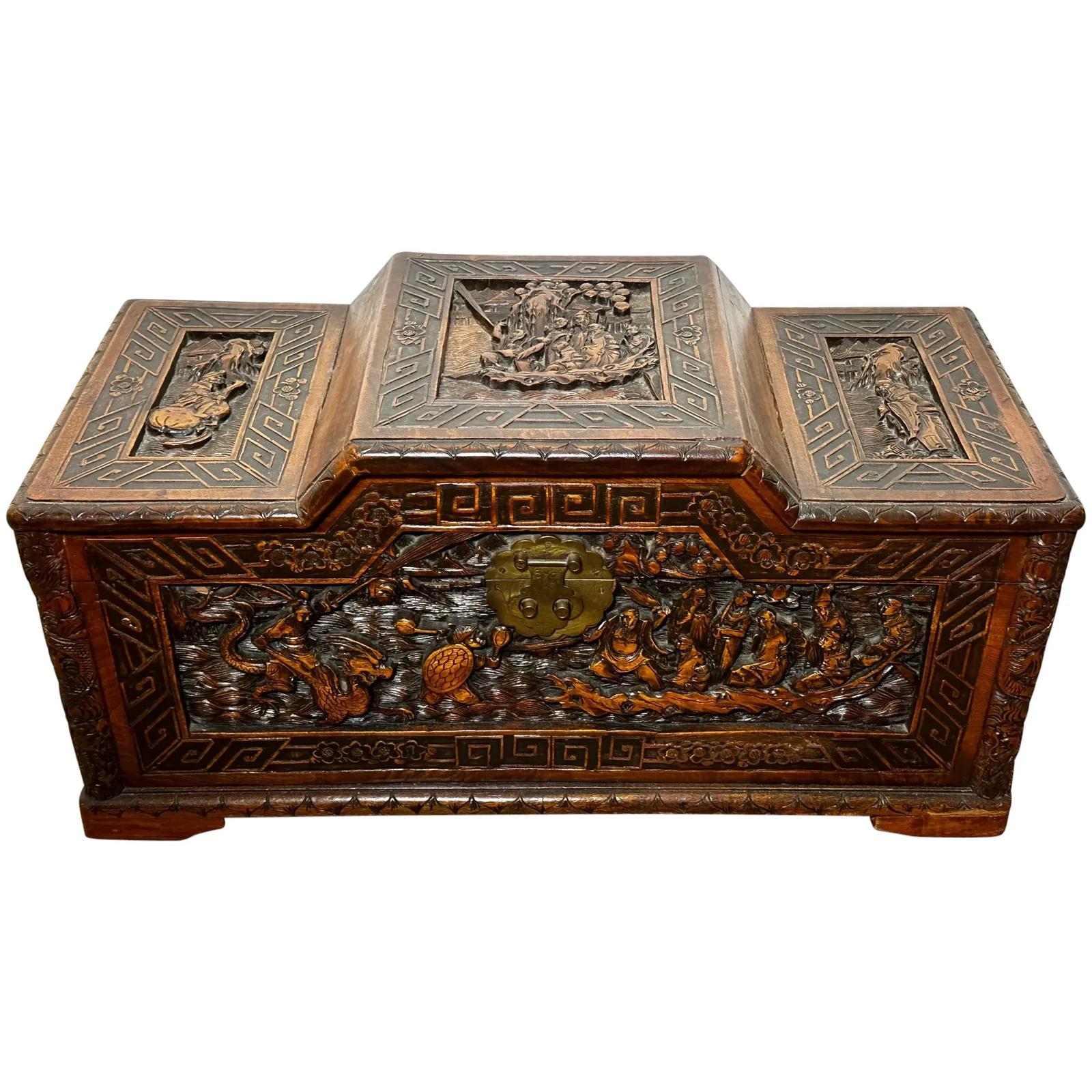 Chinese Carved Mythical Dragon Warriors Marine Nautical Camphor Chest (1 of 54) Chinese Carved Mythical Dragon Warriors Marine Nautical Camphor Chest (1 of 54)