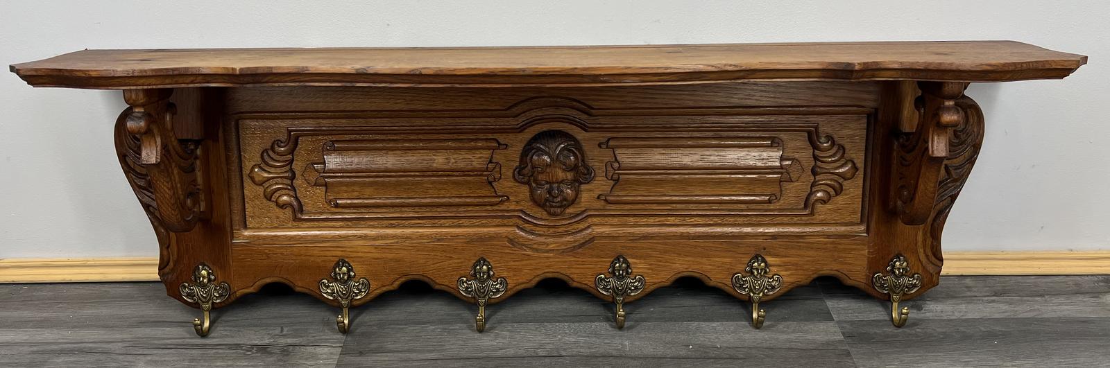 French Antique Solid French 6 Hook Ornate Carved Coat Rack (1 of 10)