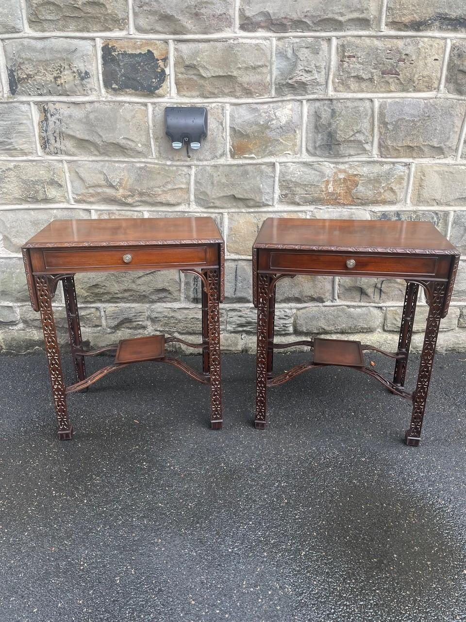 Pair Antique Mahogany Chippendale Style Sofa Tables Side Tables (1 of 20)