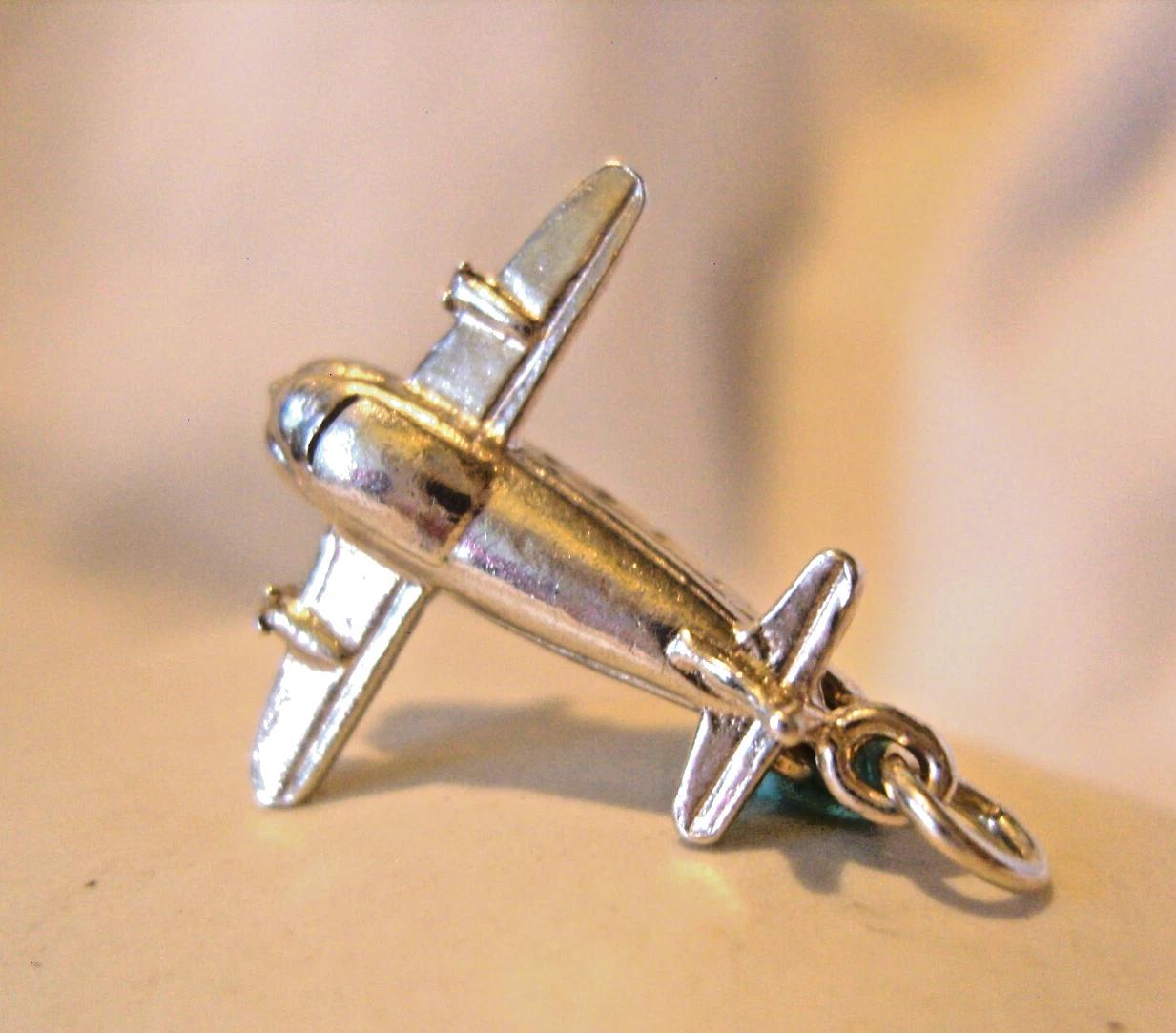 Silver Airplane Pocket Watch Chain Fob Pendant Vintage 1960s Large Opening Charm (1 of 13)