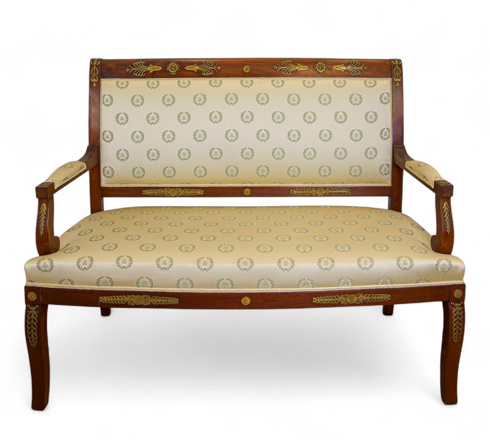 Antique French Empire Revival Mahogany Settee Sofa with Ormolu Mounts (1 of 8)