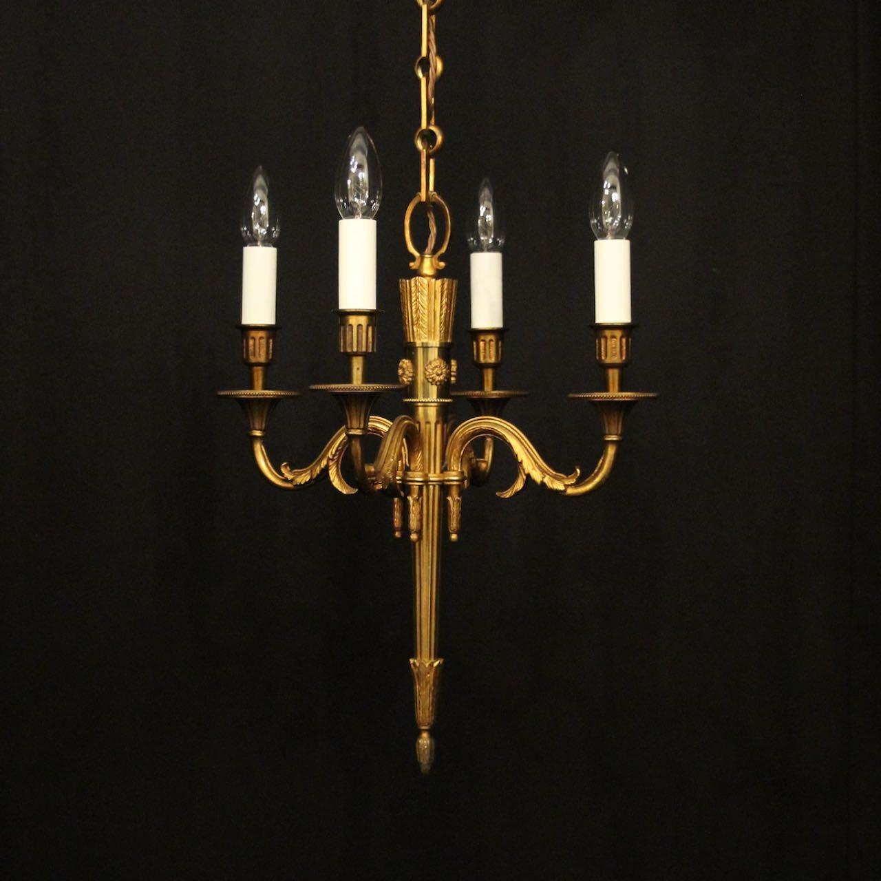 French Gilded Bronze 4 Light Antique Chandelier (1 of 10)