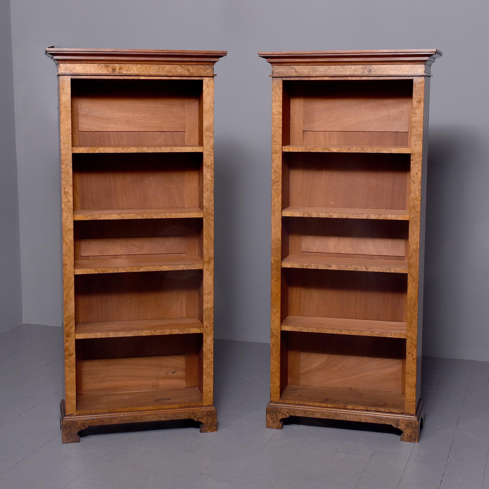 Pair of Victorian Burr Walnut Tall Open Bookcases with Adjustable Shelves (1 of 6)