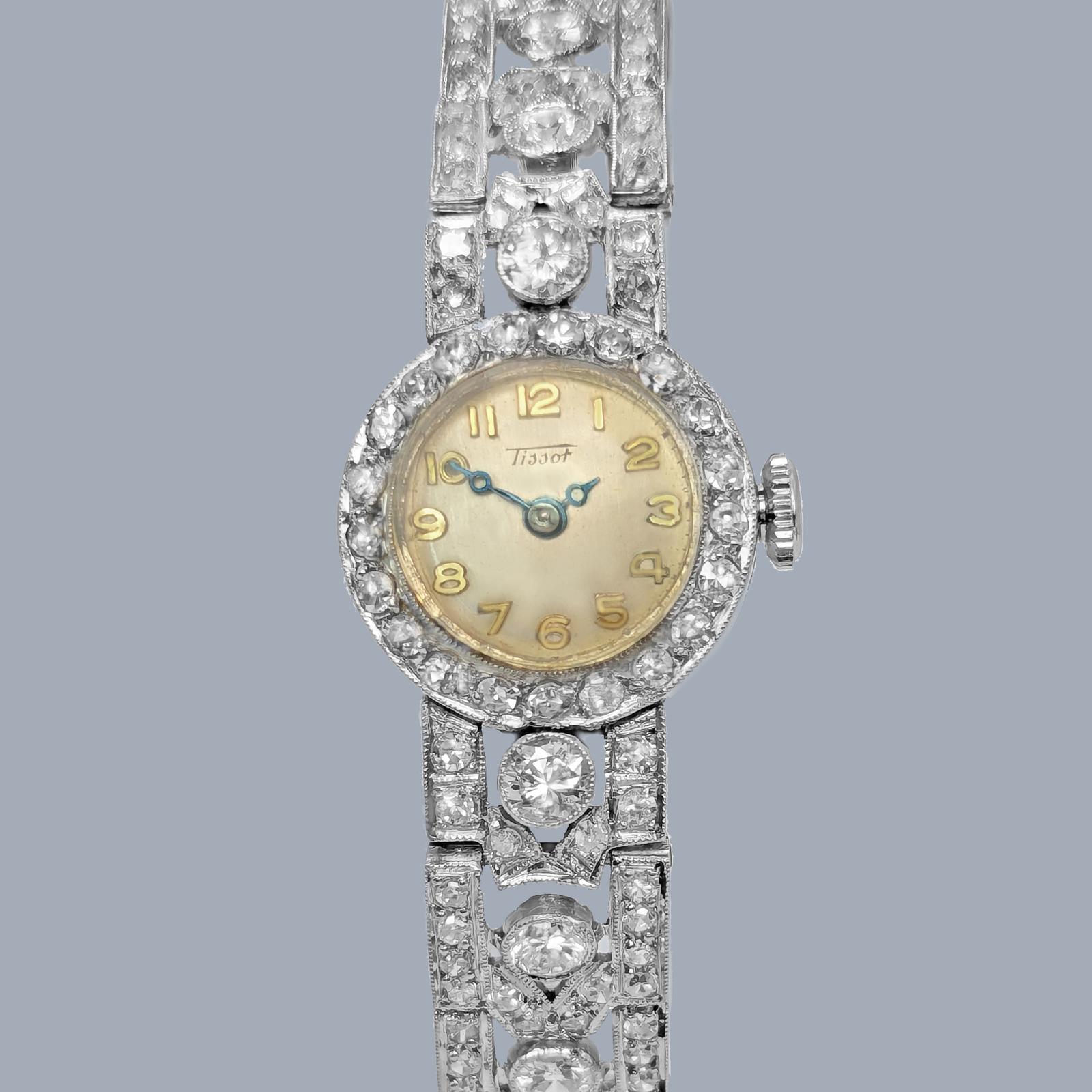 Vintage Tissot 4.00ct Diamond Platinum Bracelet Watch c.1950 (1 of 12)