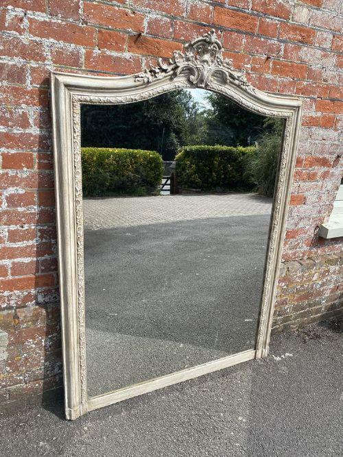 Exceptional Large Antique French 19th Century Carved Wood & Gesso Shaped Top Painted Mirror (1 of 6)