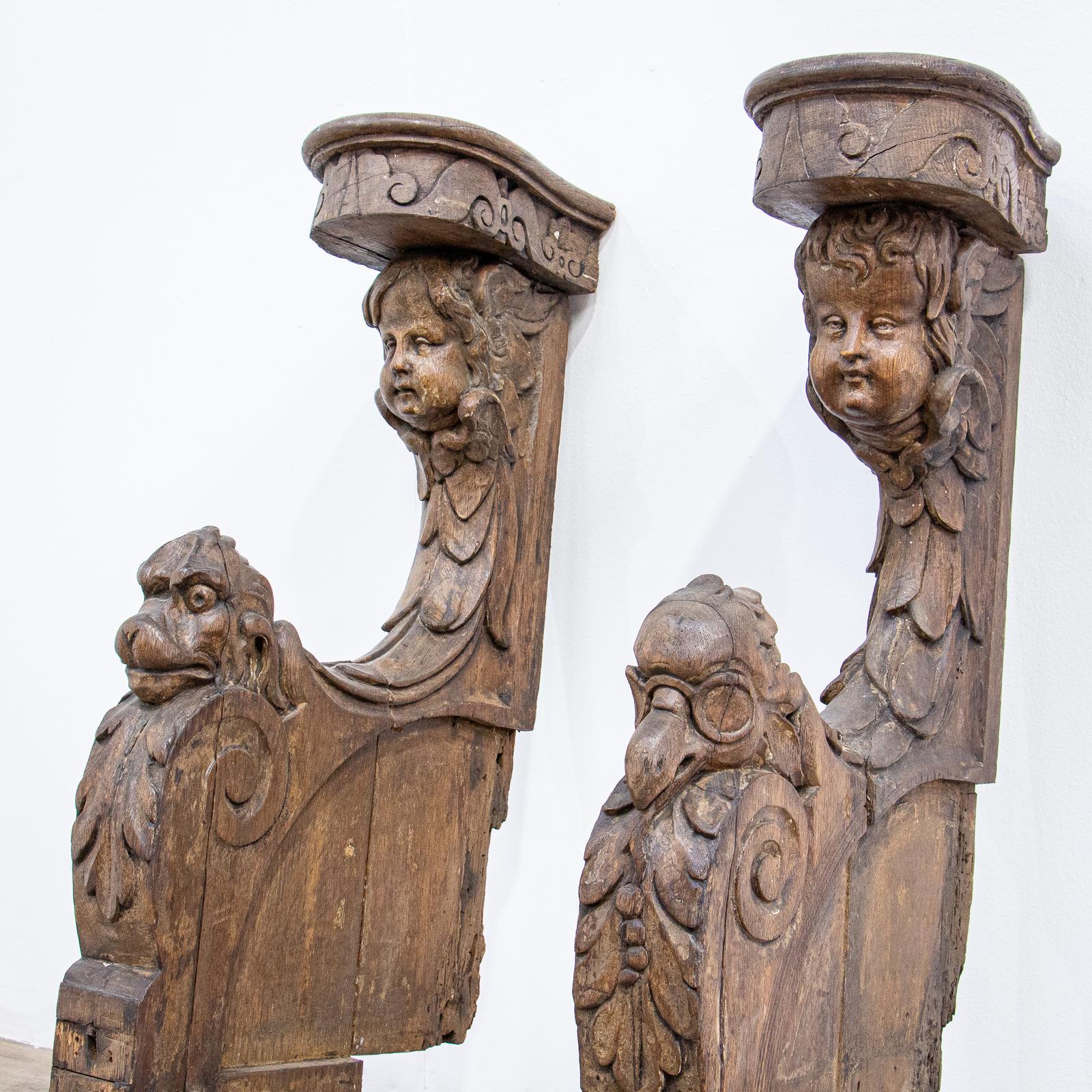 17th Century Carved Oak Bench Ends (1 of 7)