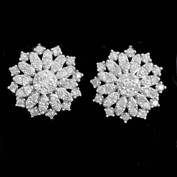 Fine 1950s Diamond Floral Cluster Earrings – 1.2ct Single Cuts, G/VS1 – Pierced Ears - 925 (1 of 10)