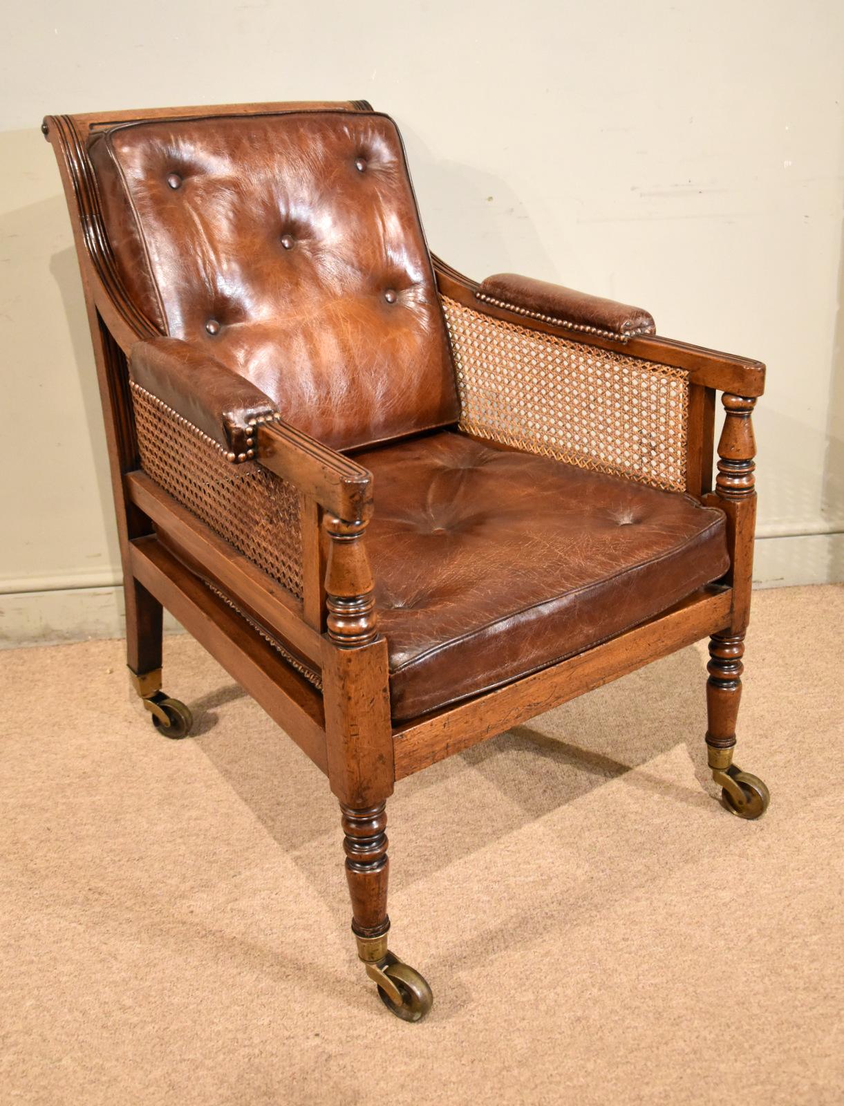 Regency Cane & Leather Bergere Library Chair (1 of 10)
