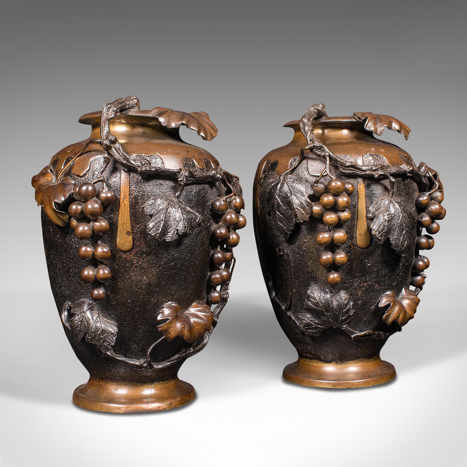 Large Pair of Antique Decorative Vases, Japanese, Bronze, Amphora, Victorian (1 of 12)