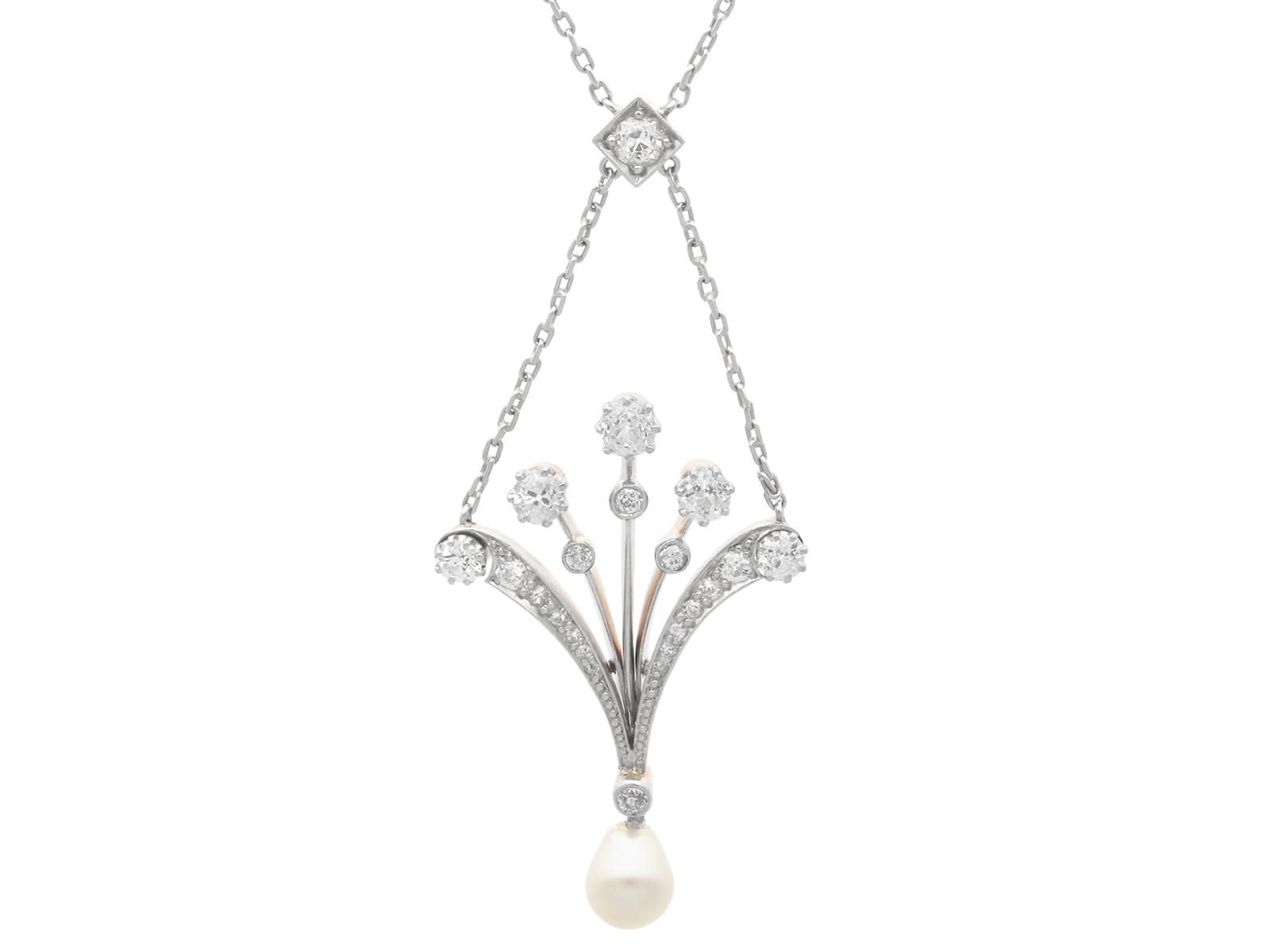 Pearl & 1.18ct Diamond, 14k Rose Gold Pendant c.1930 (1 of 13)