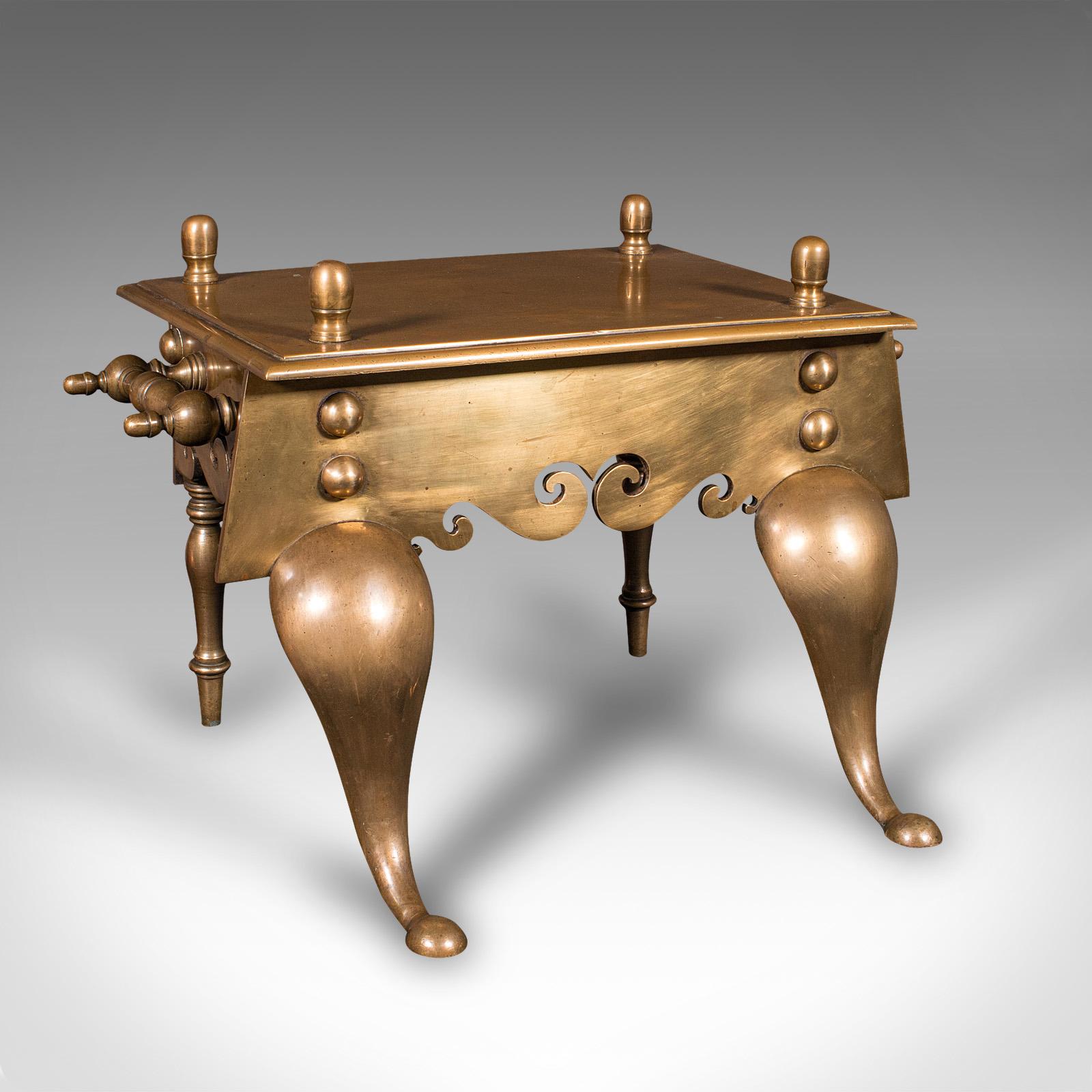 Heavy Antique Footman, English Brass, Inglenook Fireplace Warmer, Steps c.1820 (1 of 11)