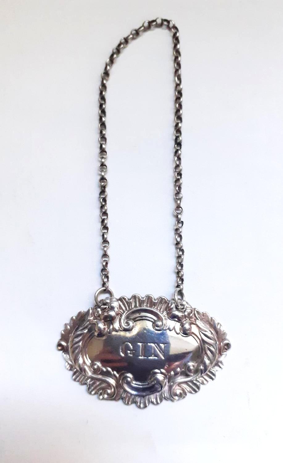 Fine Early Victorian Silver Gin Decanter Label (1 of 4) Fine Early Victorian Silver Gin Decanter Label (1 of 4)