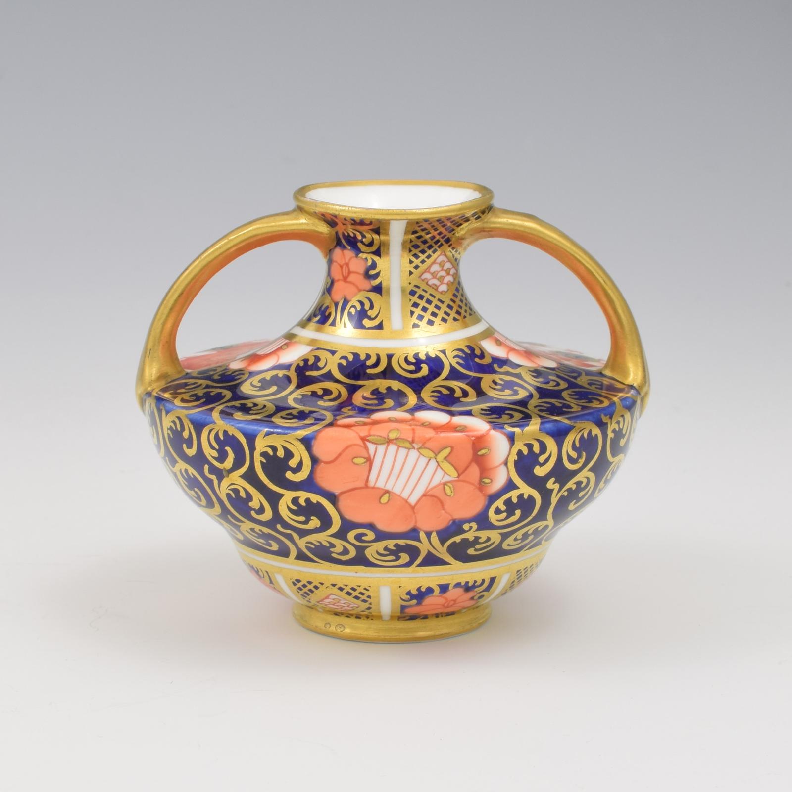 Lovely Edwardian Royal Crown Derby Miniature Porcelain Twin Handled Vase Patt. 2444 (1 of 11) Lovely Edwardian Royal Crown Derby Miniature Porcelain Twin Handled Vase Patt. 2444 (1 of 11)