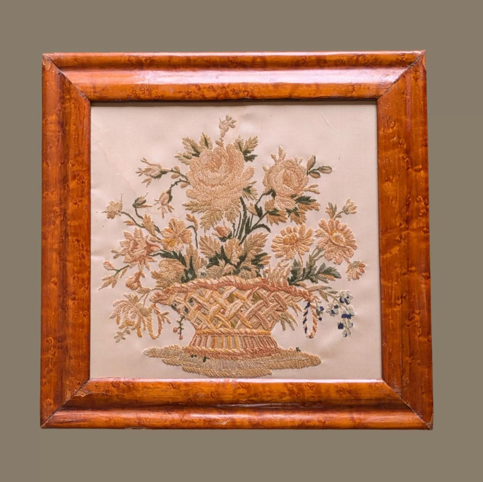 Antique French Silk Embroidery Roses & Chrysanthemum (1 of 10) Antique French Silk Embroidery Roses & Chrysanthemum (1 of 10)