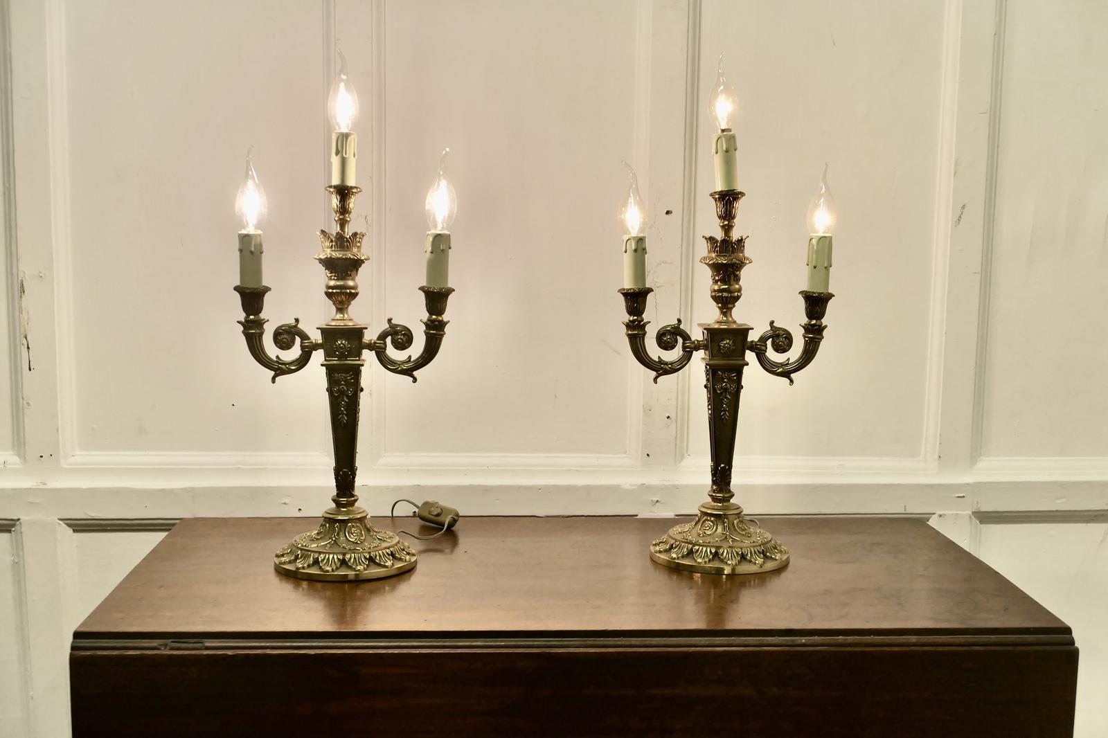 A Pair of Large Brass 3 Branch Electric Candelabra (1 of 6)