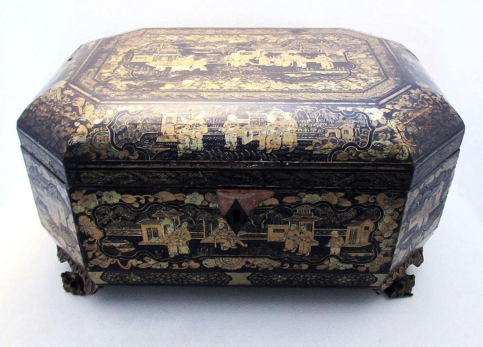 Superb 19th-century (c.1850) Antique Chinese Gilded Lacquered Wood Large Tea Caddy Box/casket, Chinoiserie Wooden Table Casket (1 of 8) Superb 19th-century (c.1850) Antique Chinese Gilded Lacquered Wood Large Tea Caddy Box/casket, Chinoiserie Wooden Table Casket (1 of 8)