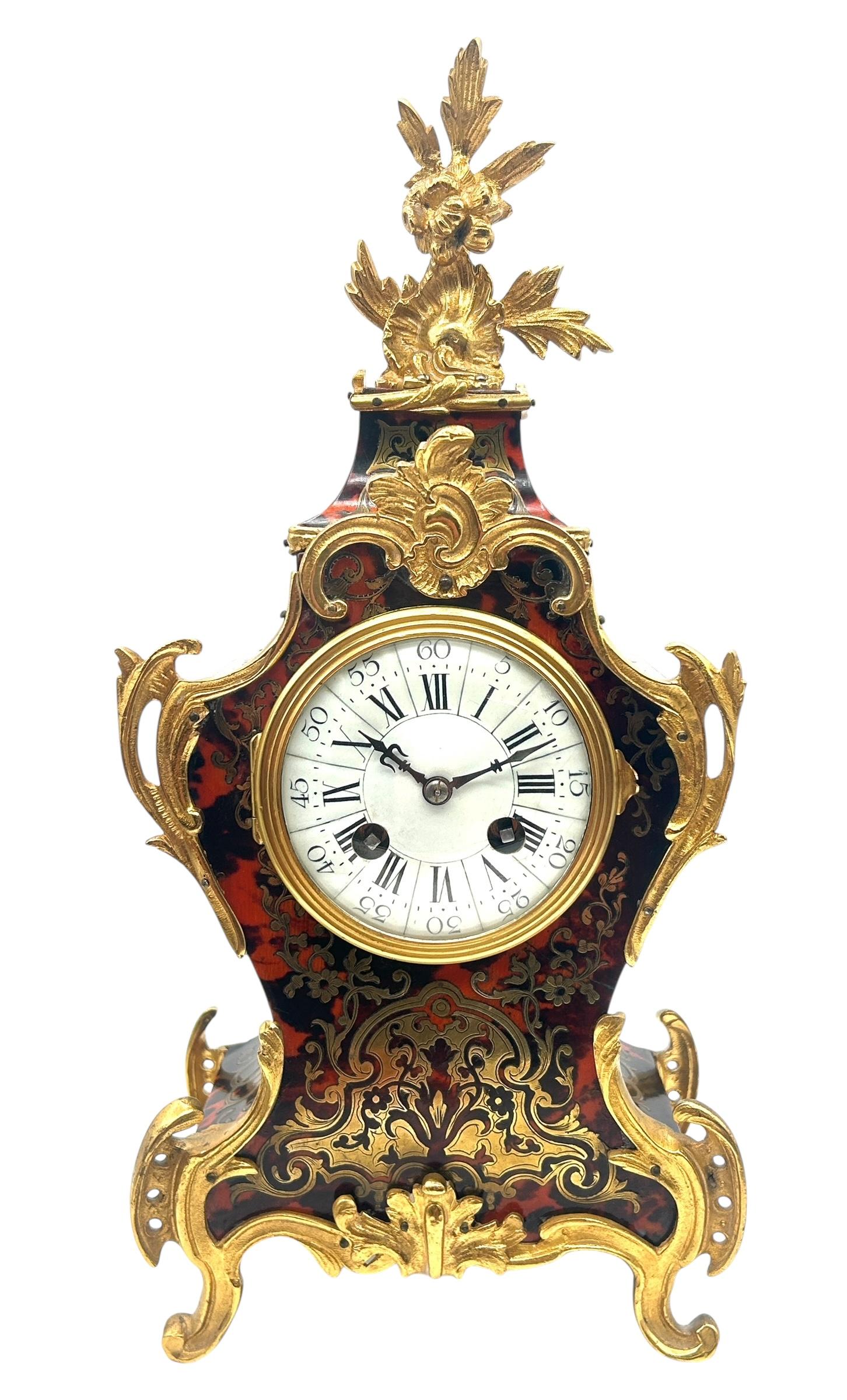 Quality Boulle Inlaid 8 Day Mantel Clock – Red & Ormolu Inlay c.1860 (1 of 11) Quality Boulle Inlaid 8 Day Mantel Clock – Red & Ormolu Inlay c.1860 (1 of 11)