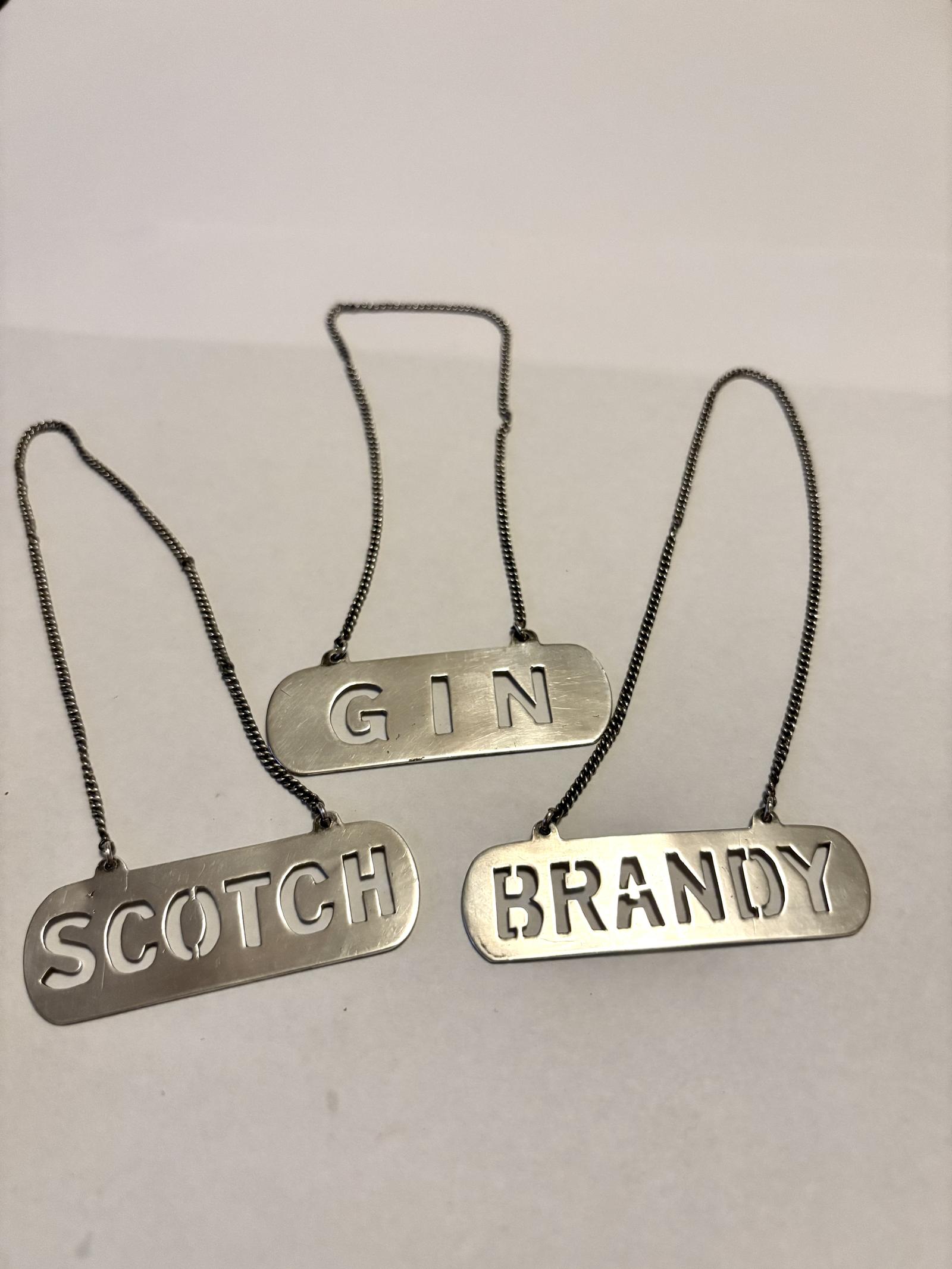 Chinese Export Sterling Silver Decanter Labels Sammy Hong Kong c.1920 Scotch Gin (1 of 8)