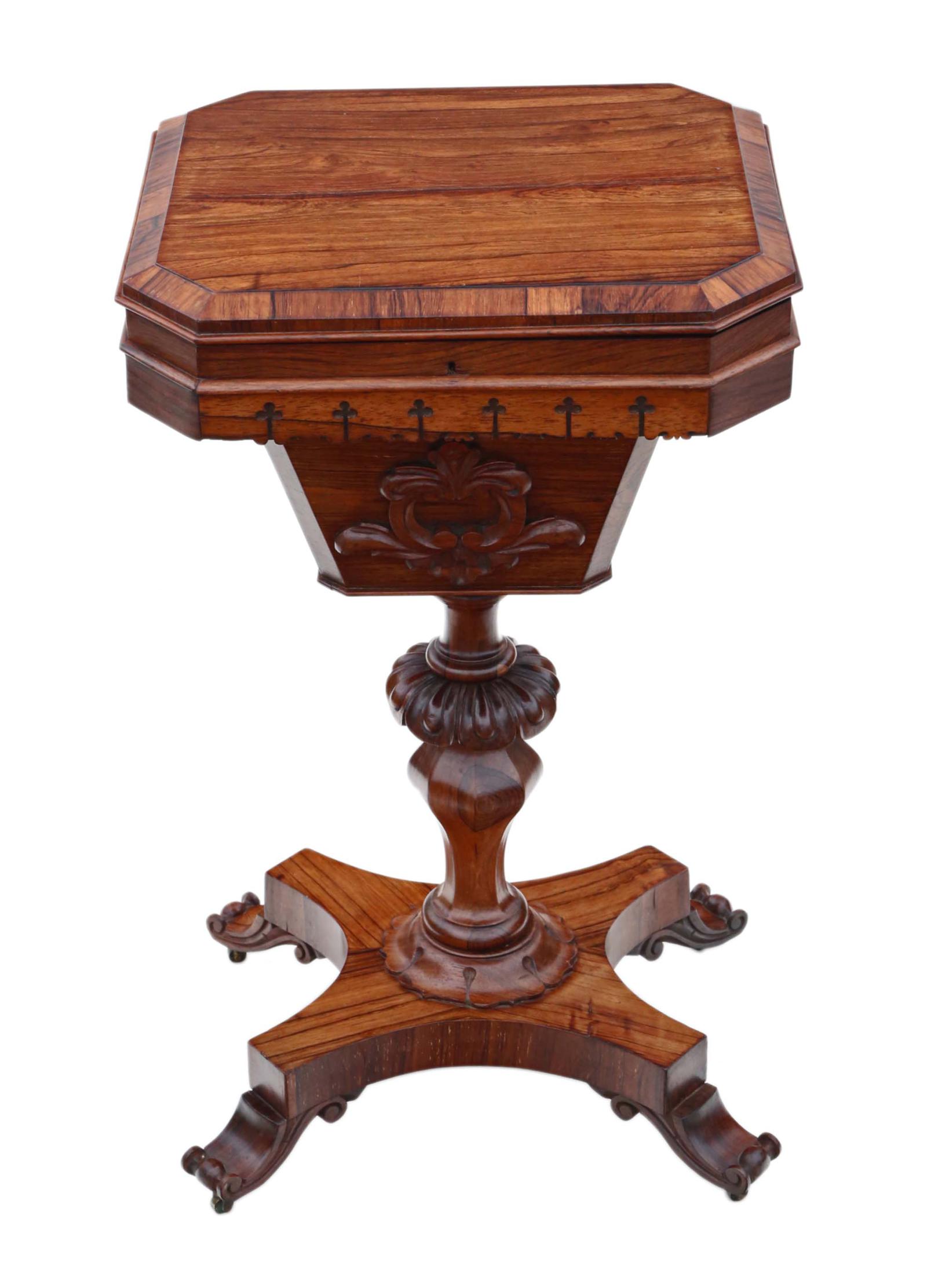 Victorian C1860 Rosewood Gothic Work Side Sewing Table Box (1 of 11)