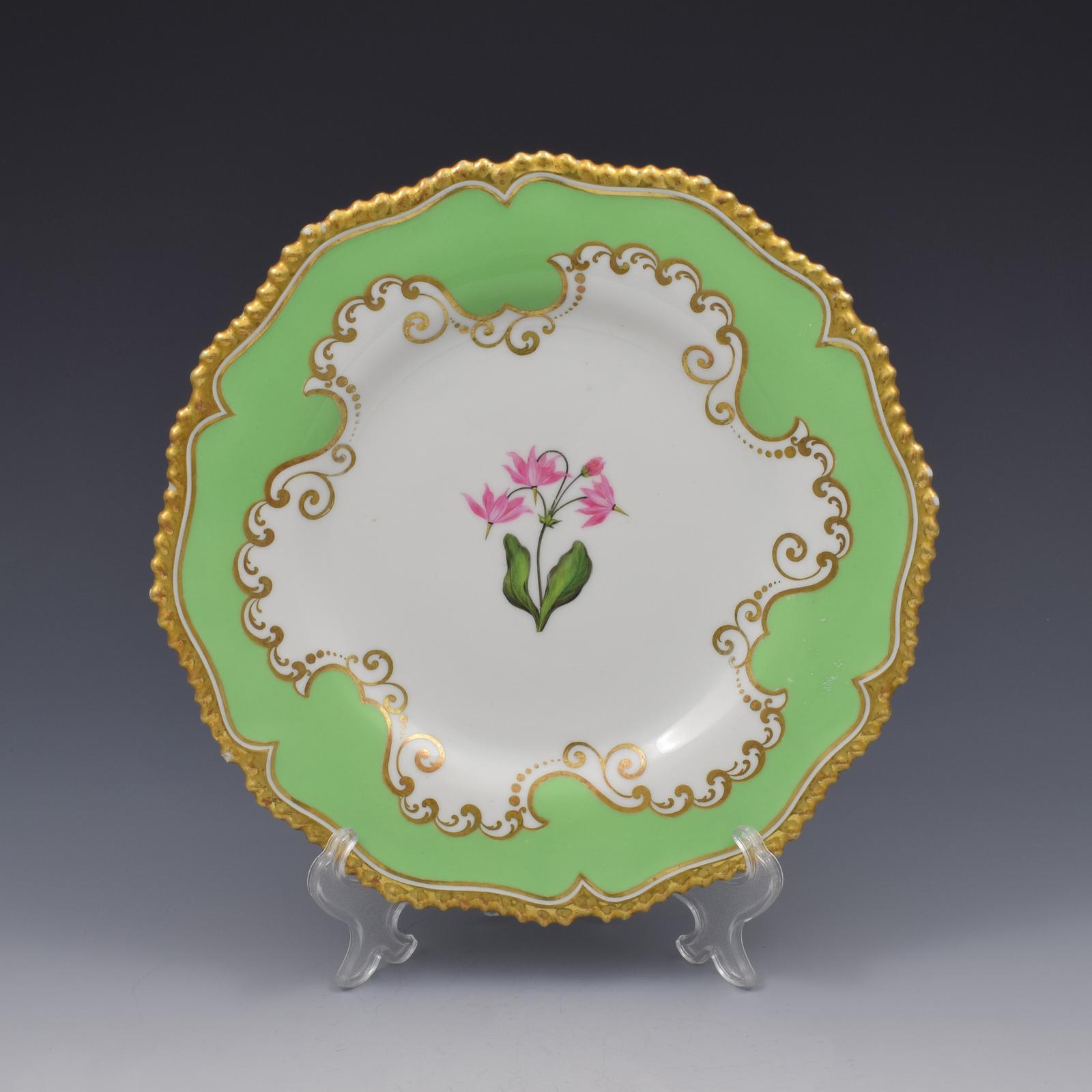 Flight Barr & Barr Worcester Porcelain Botanical Dessert Plate Dodecatheon c.1815 (1 of 6)