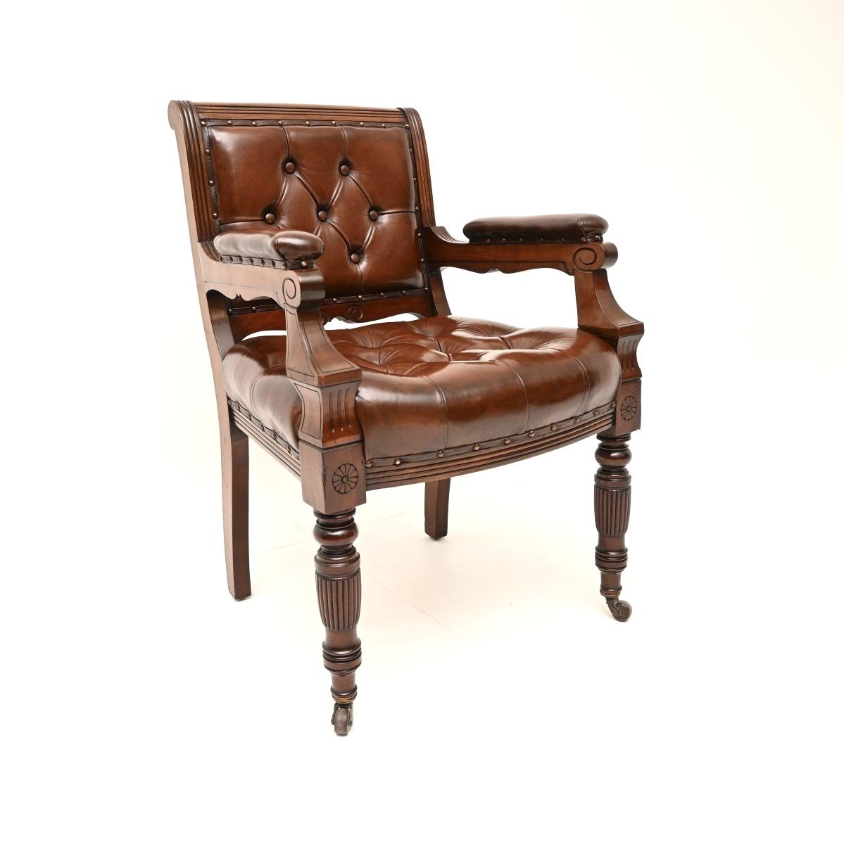 Antique Victorian Leather and Mahogany Library Desk Chair (1 of 10) Antique Victorian Leather and Mahogany Library Desk Chair (1 of 10)