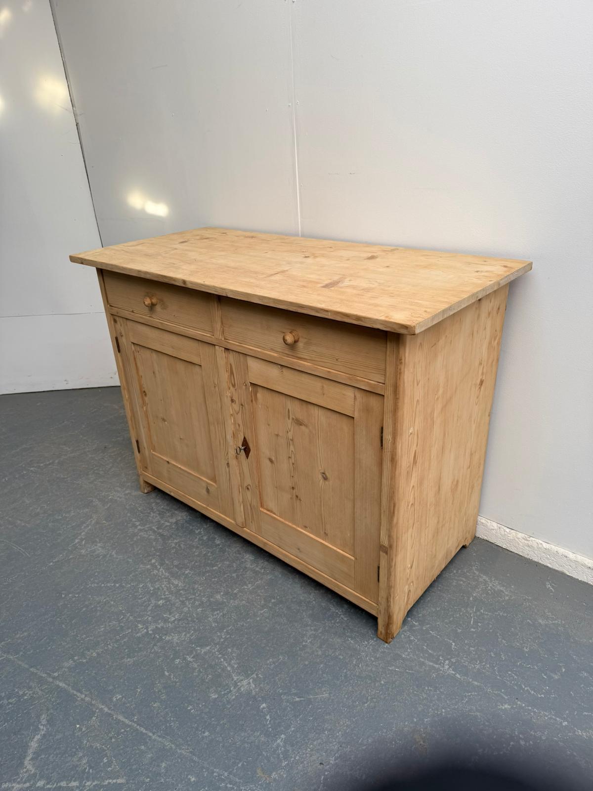 A Large Victorian Antique Pine 2 Door Kitchen Dresser Base/TV Stand to Wax / Paint (1 of 9)