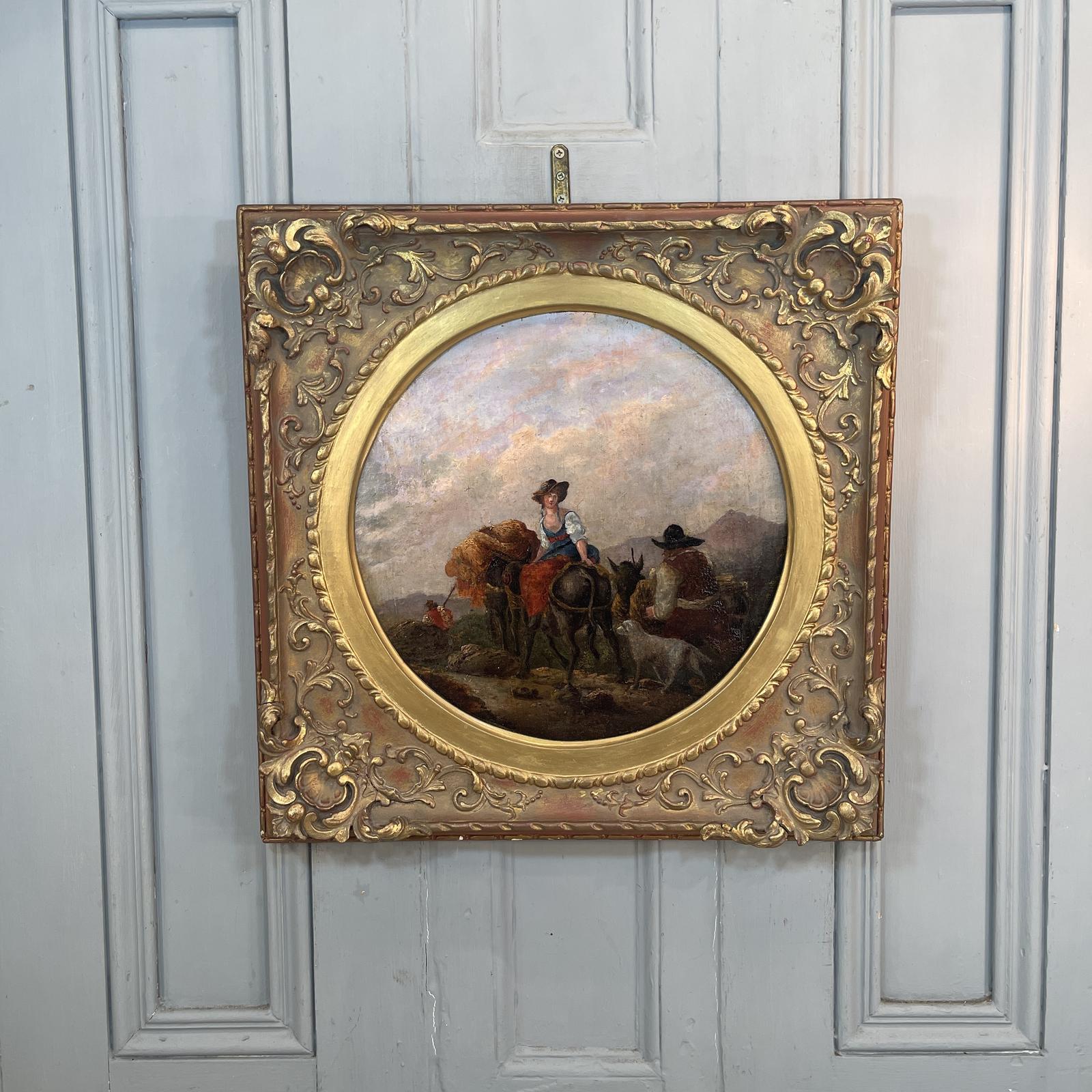 Antique Continental European Landscape Oil Painting Study of Travellers on Horses with Dog (1 of 10)