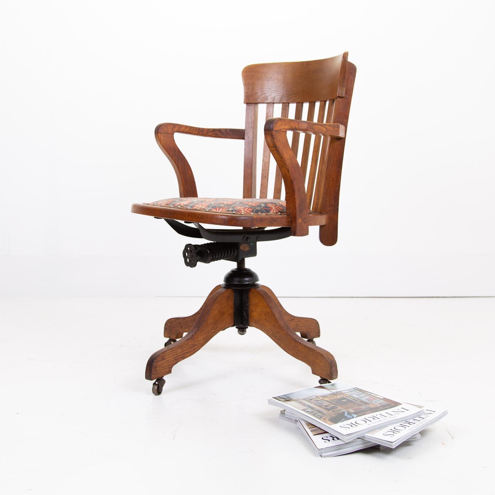 Edwardian Antique Swivel Oak Office Desk Chair (1 of 14)
