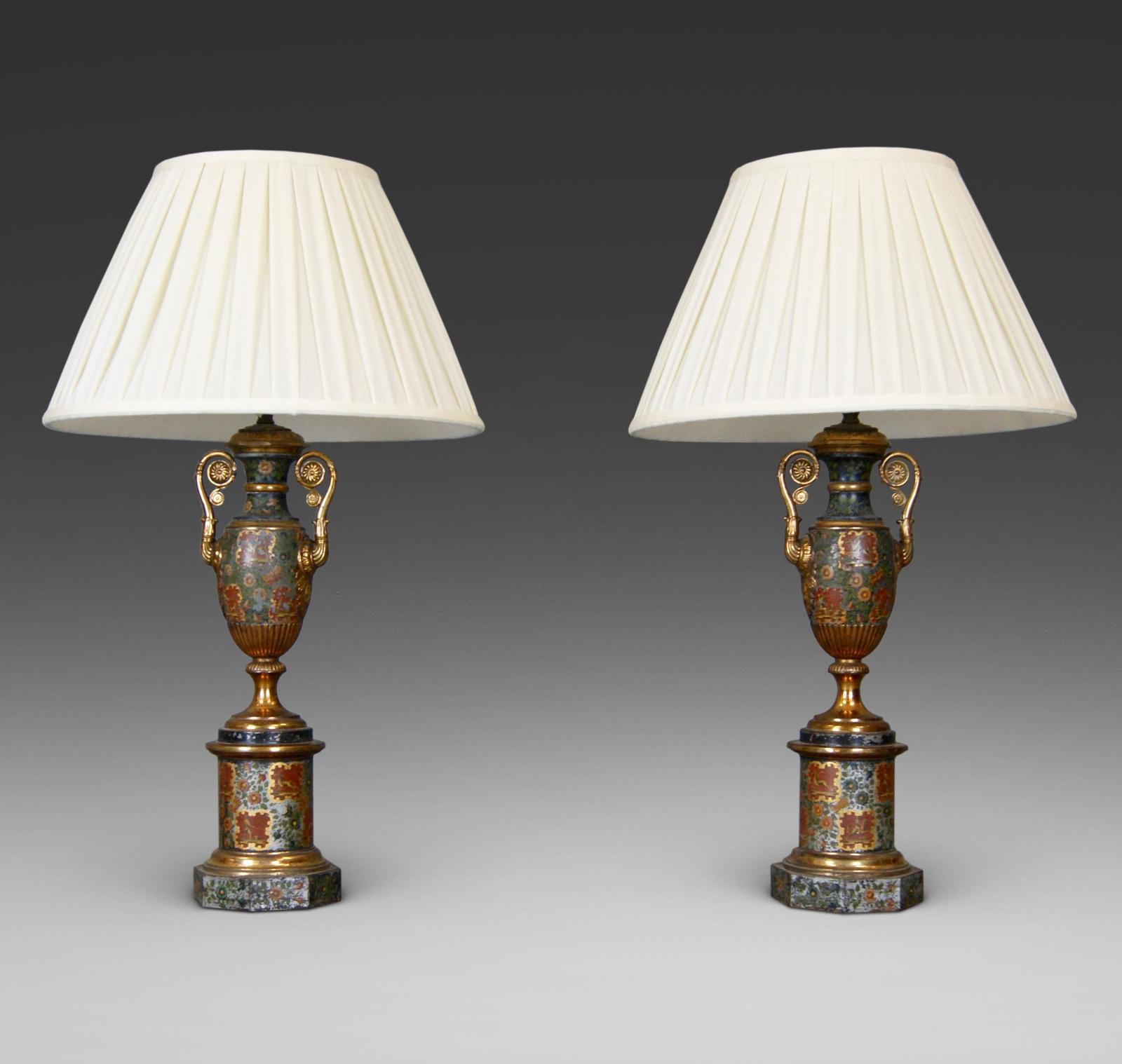 A Very Rare Pair Of French Toleware Lamps (1 of 5)