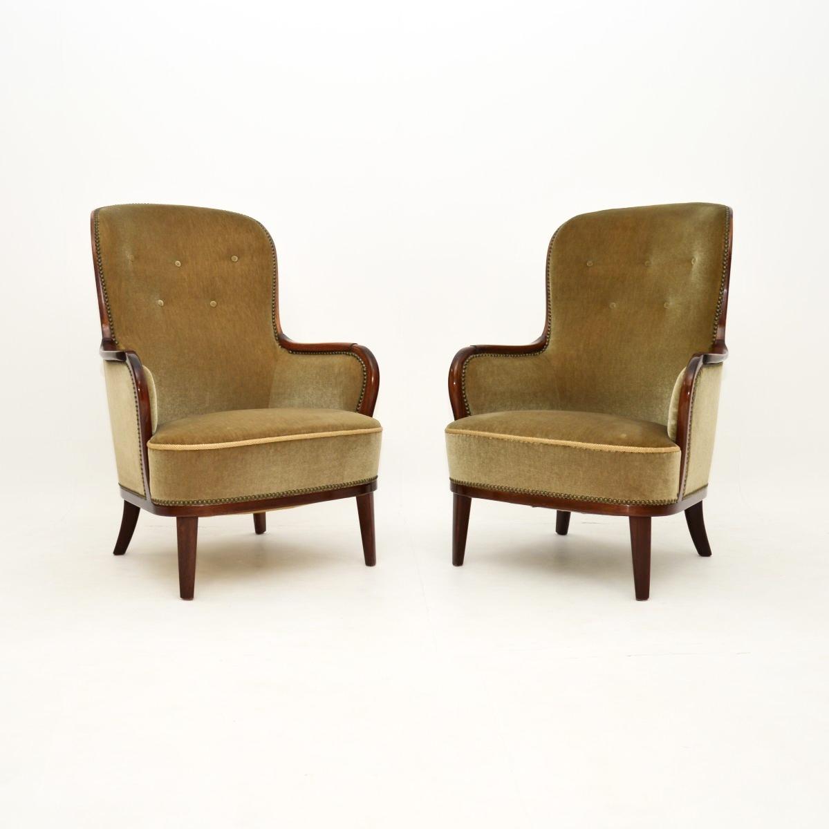 Pair of Vintage Swedish Mahogany Armchairs by Carl Malmsten (1 of 8)