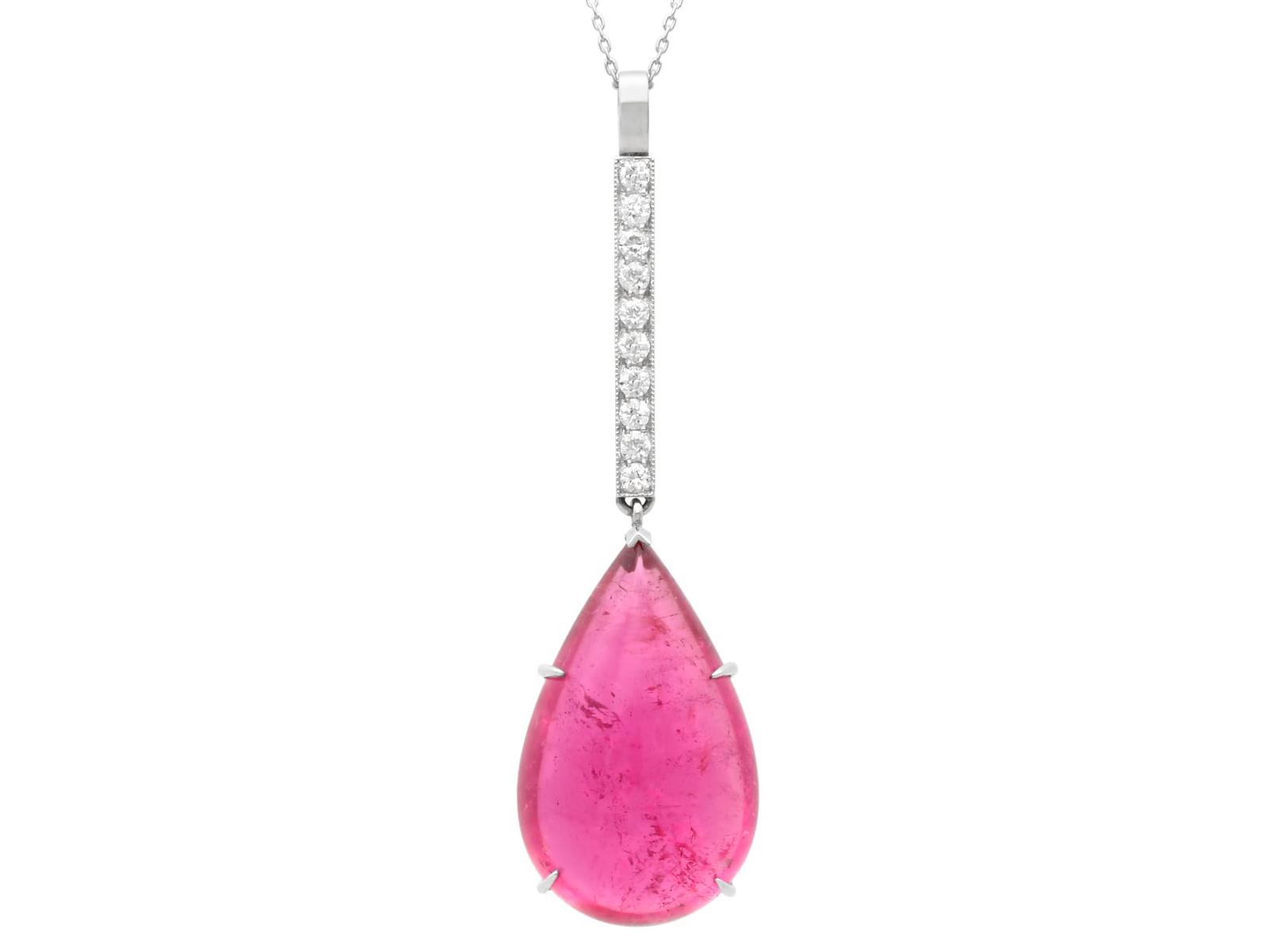 Vintage 22.71ct Pink Tourmaline, 0.32ct Diamond & Platinum Pendant c.1950 (1 of 9)