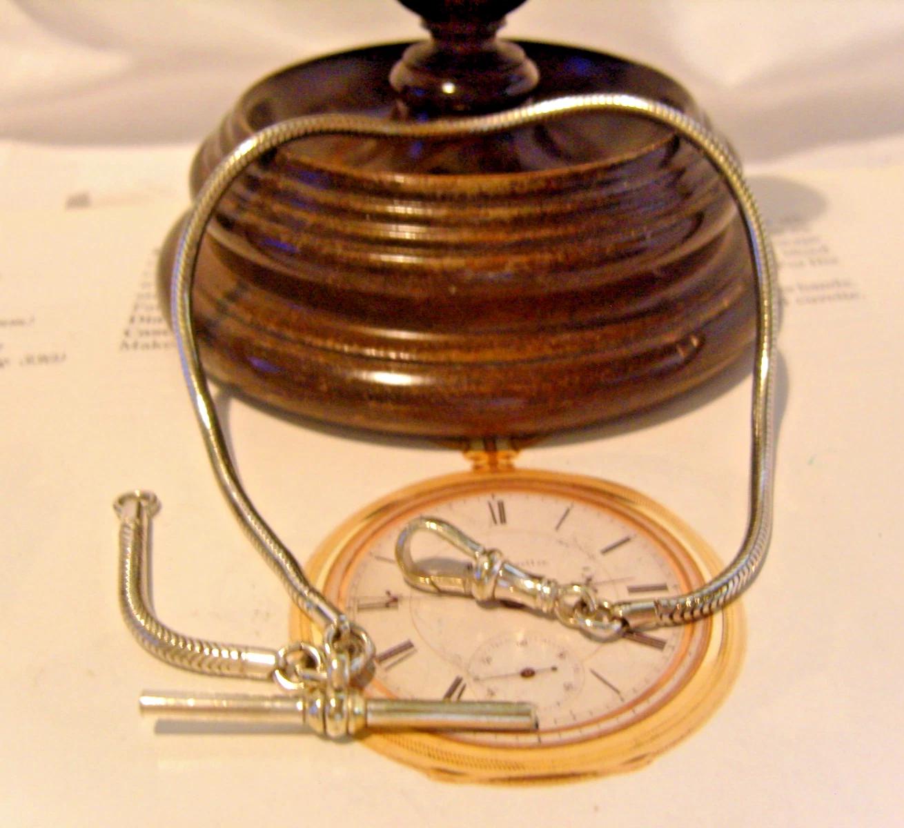 Pocket Watch Chain Antique 1930s Albo Silver Snake Link Albert With Swivel T Bar (1 of 11)