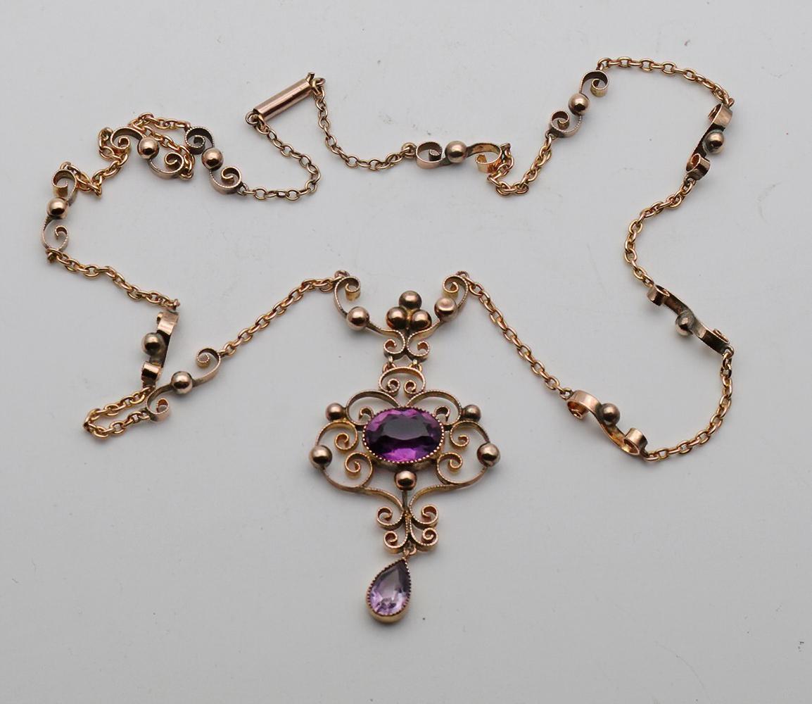 Unusual amethyst pendant with fancy integral chain (1 of 3)