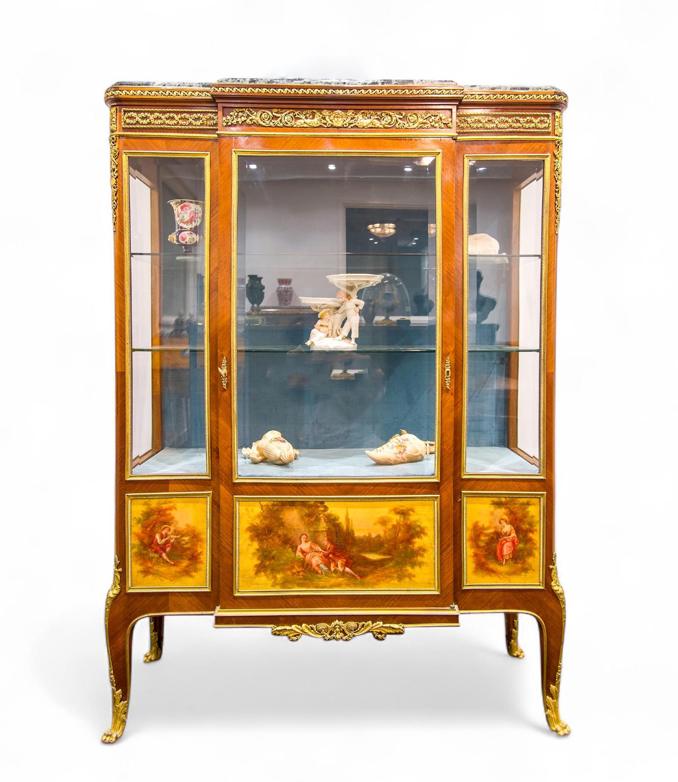 ANTIQUE FRENCH KINGWOOD VERNIS MARTIN VITRINE CABINET (1 of 9)