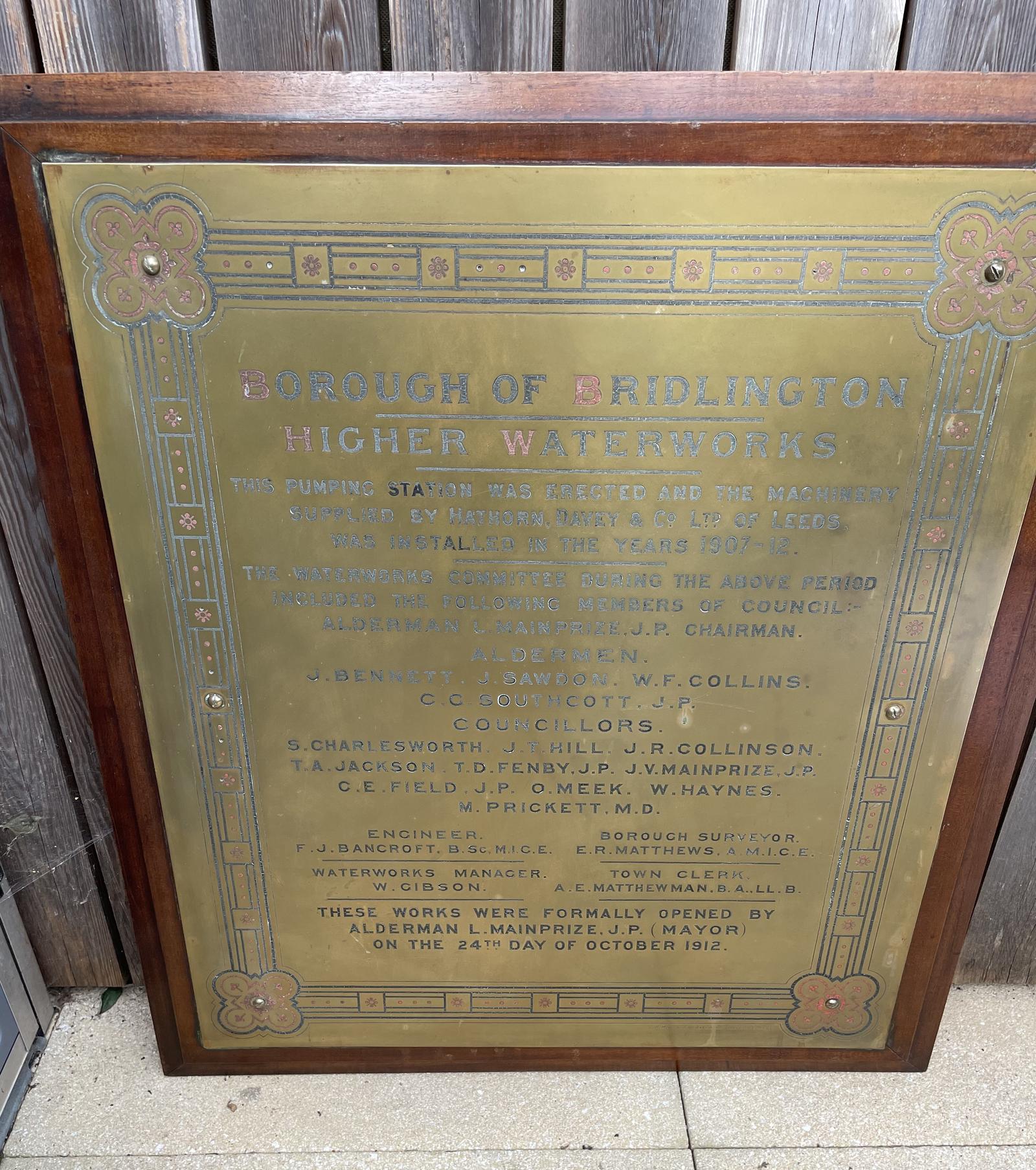 Bridlington Waterworks Plaque (1 of 5)