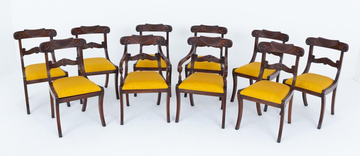 Set of 10 (8 + 2) Regency Revival Mahogany Dining Chairs c.1920 (1 of 10)